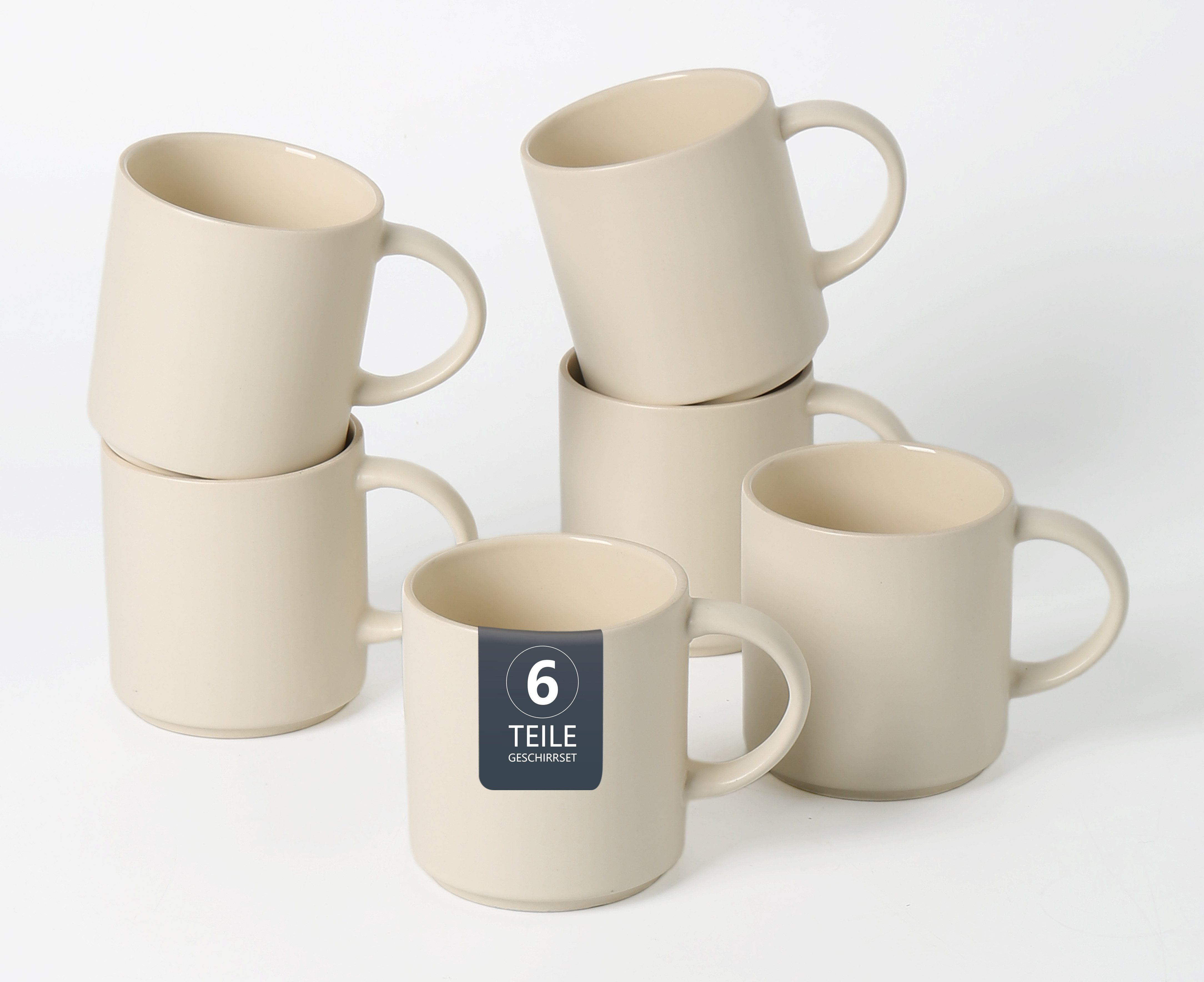 OTTO home Becher Kaffeebecher Ylvii, 6er Set, 6-tlg., Steinzeug, spülmaschinenfest und mikrowellengeeignet, 350 ml