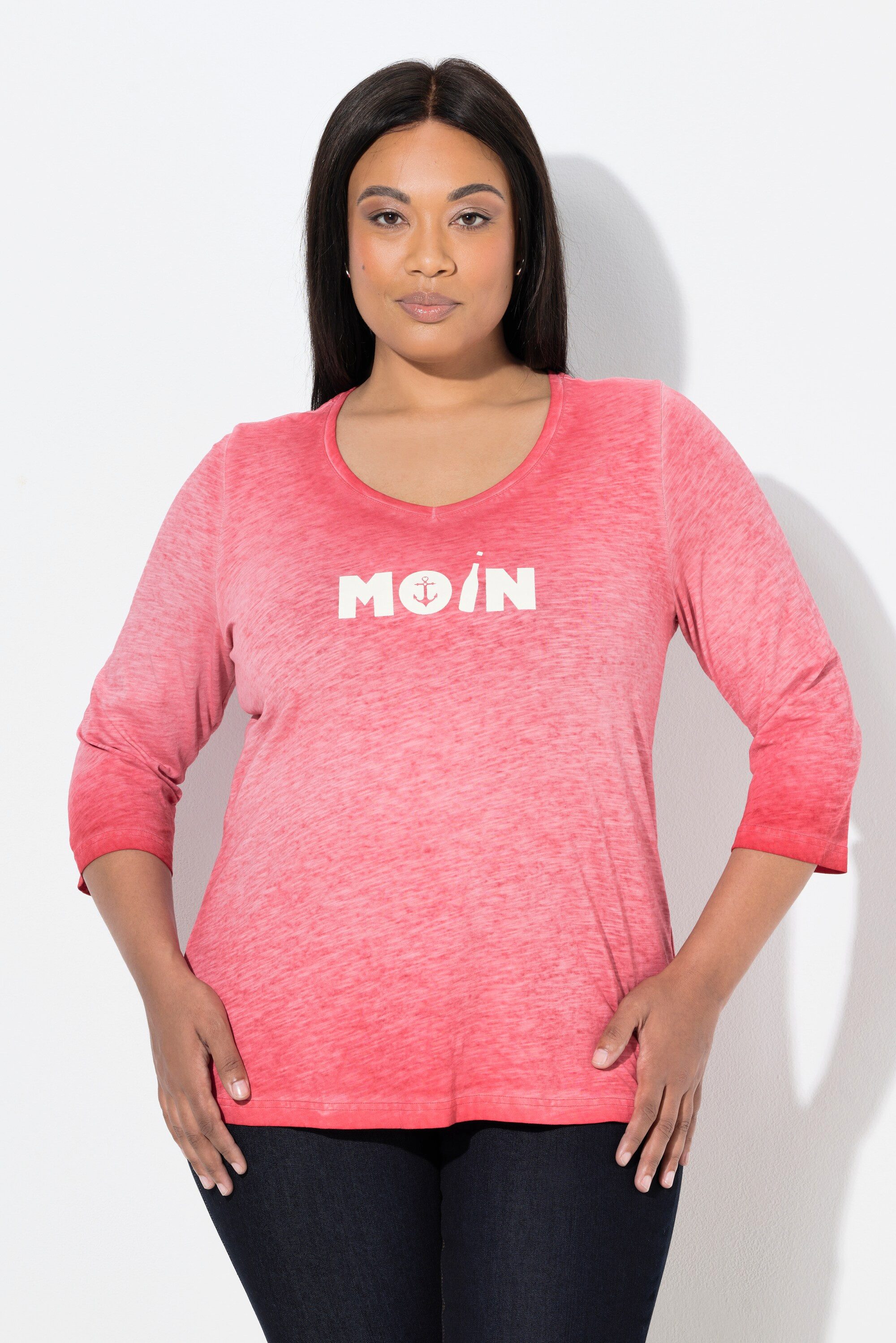 Ulla Popken T-Shirt Shirt Moin V-Ausschnitt 3/4-Arm günstig online kaufen