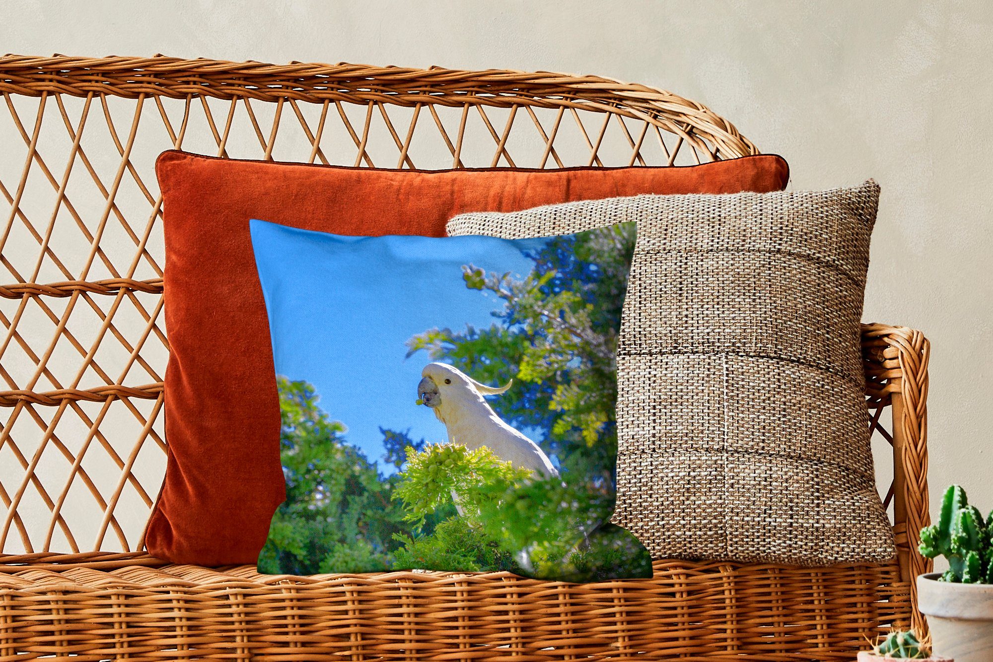 Zierkissen Sofakissen mit Füllung Baum, Schlafzimmer, Weißer in einem Wohzimmer, Dekokissen Deko, für Kakadu grünen MuchoWow