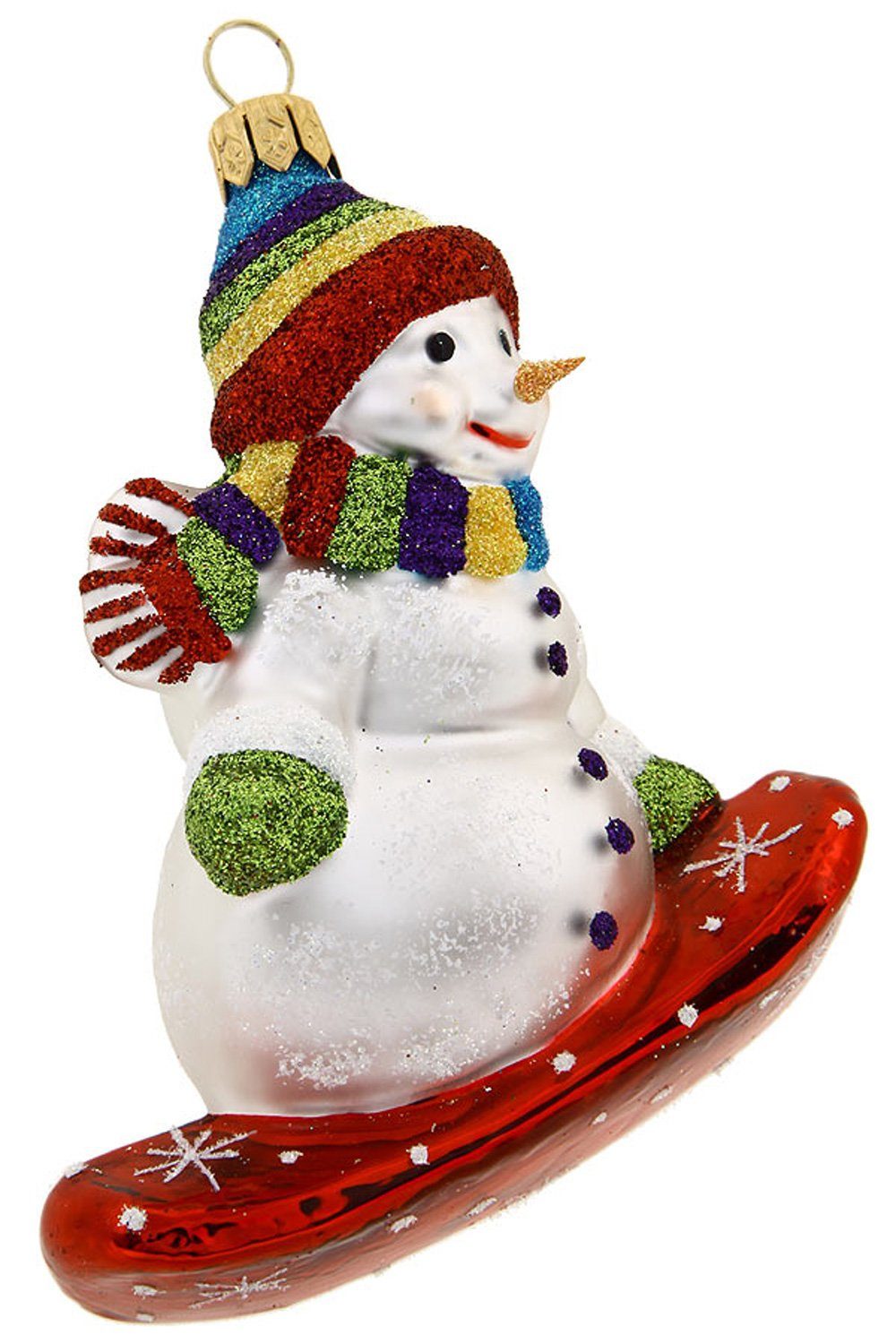 Hamburger Weihnachtskontor Christbaumschmuck Schneemann Snowboard, handdekoriert Dekohänger mundgeblasen - 