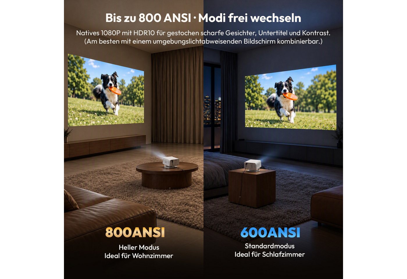 XGODY N6 Projektor, natives 1080P Beamer 4K Mit Netflix Zertifizierung Beamer (3840 x 2160 px (700 ANSI) px, KI-Sprachunterstützung, Autofokus Projektor für Heimkino)