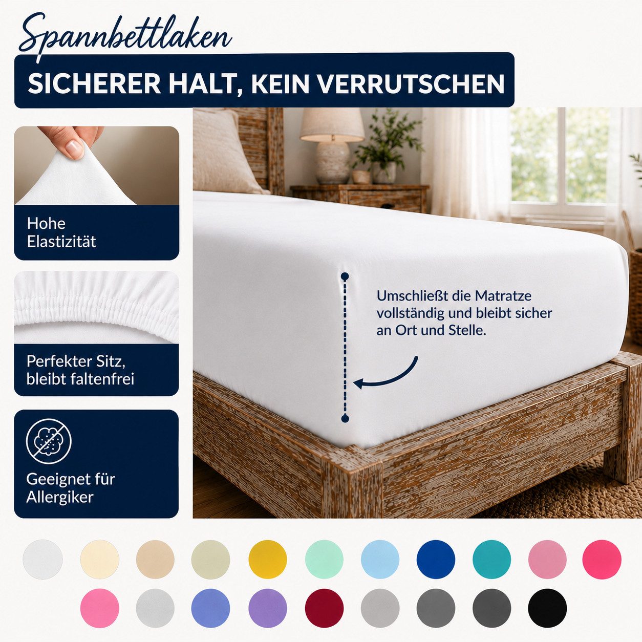 Komfortec Spannbettlaken 4er Set Spannbettlaken aus Baumwolle, OEKO-TEX® STANDARD 100, 5 Größen, 100% Baumwolle, (4 Stück), 5 Größen, 13 Farben – Bild 5 von 5