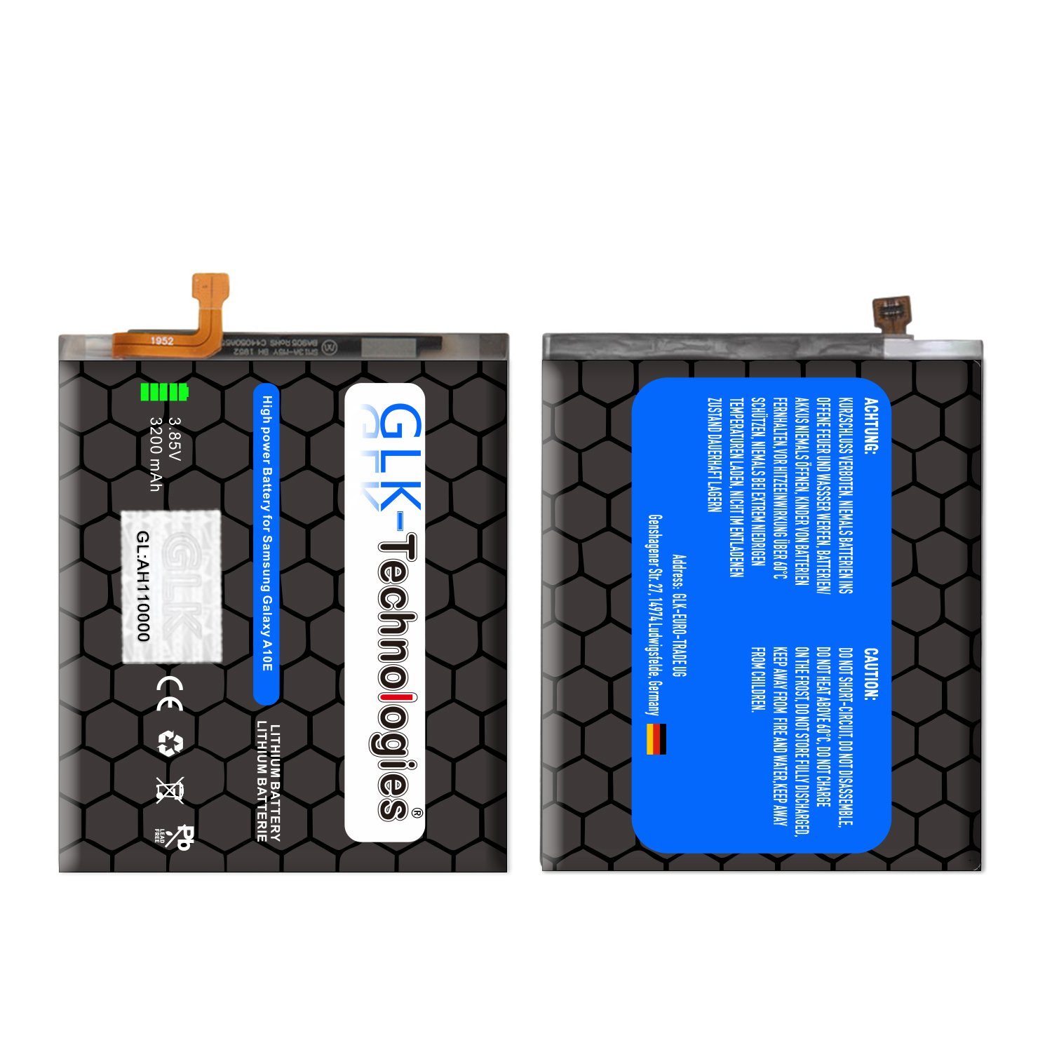 Battery, Samsung GLK-Technologies Galaxy 3200 accu, Ersatzakku Akku, mit 2X Handy-Akku mAh GLK-Technologies mAh 3200 High Power inkl. SM-A102U, Klebebandsätze A10e kompatibel