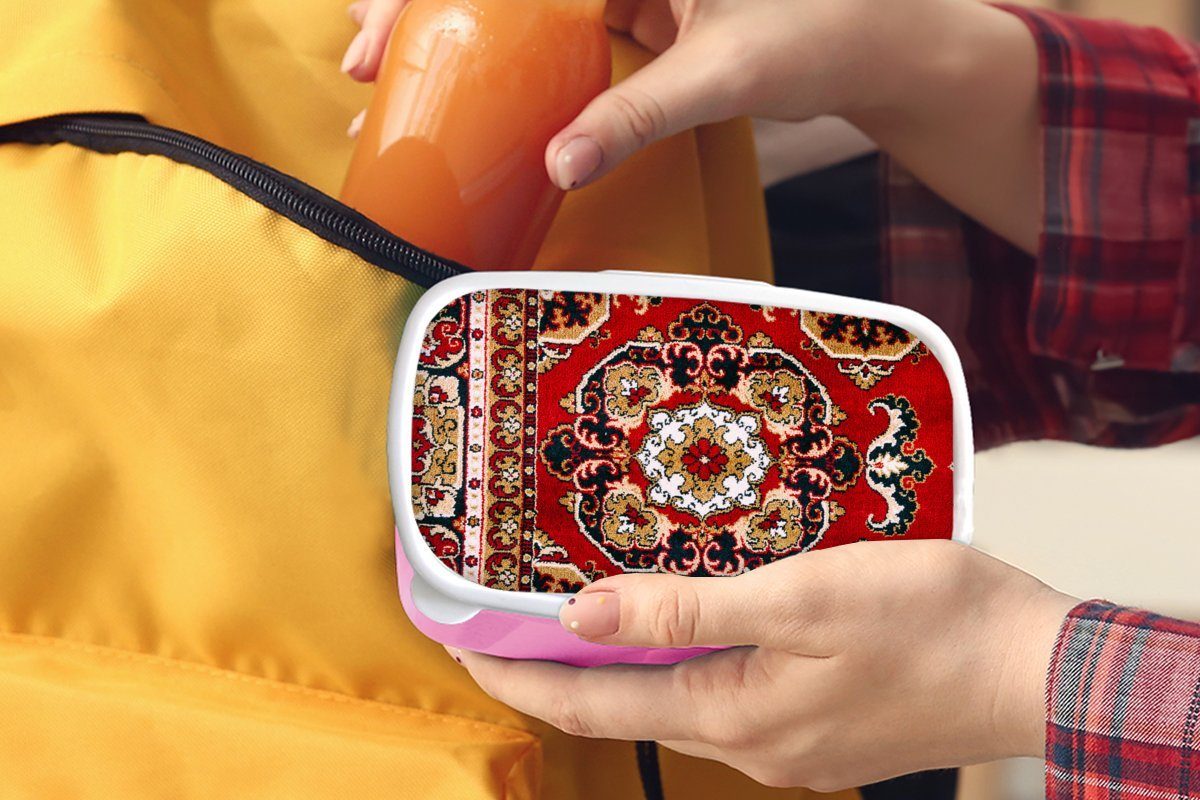Brotdose Rot, Snackbox, Kinder, Teppiche - Teppich rosa für MuchoWow Kunststoff Persischer Kunststoff, - Erwachsene, Mädchen, Lunchbox Brotbox (2-tlg),
