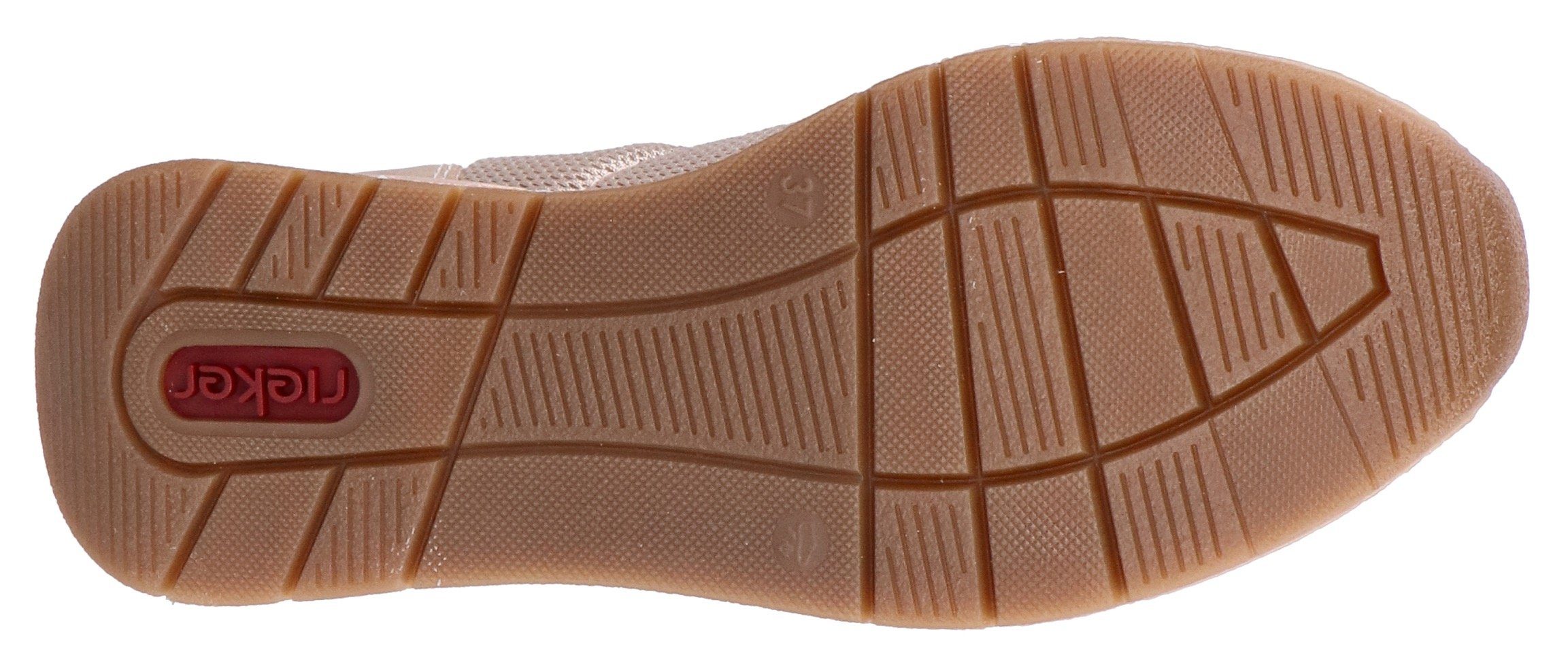 Rieker Slipper vegan Slip-On Sneaker Slipper, Freizeitschuh mit eleganter Zierspange