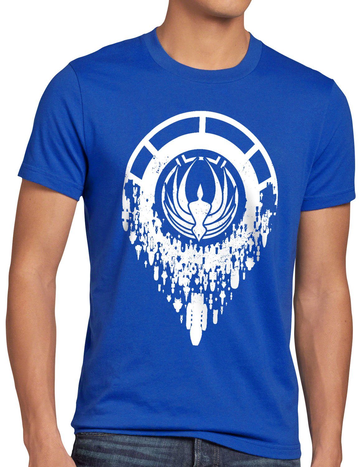 style3 Print-Shirt Herren T-Shirt Battlestar Übermacht galactica raumschiff blau