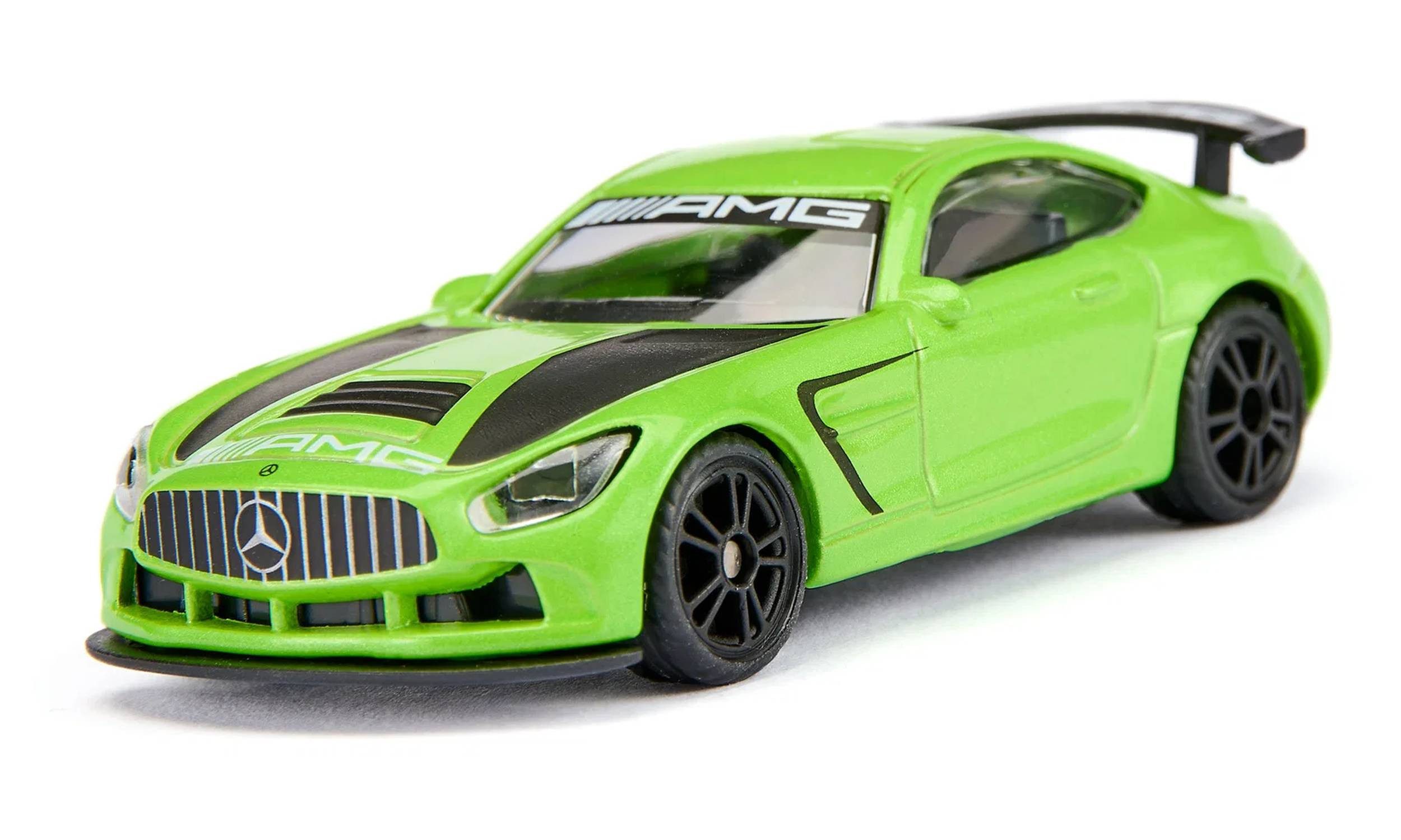 Siku Spielzeug-Auto Mercedes-AMG GT4 Sportwagen mit Heckflügel, Metallkarosserie, Gummireifen, AMG-Bedruckung, Heckflügel