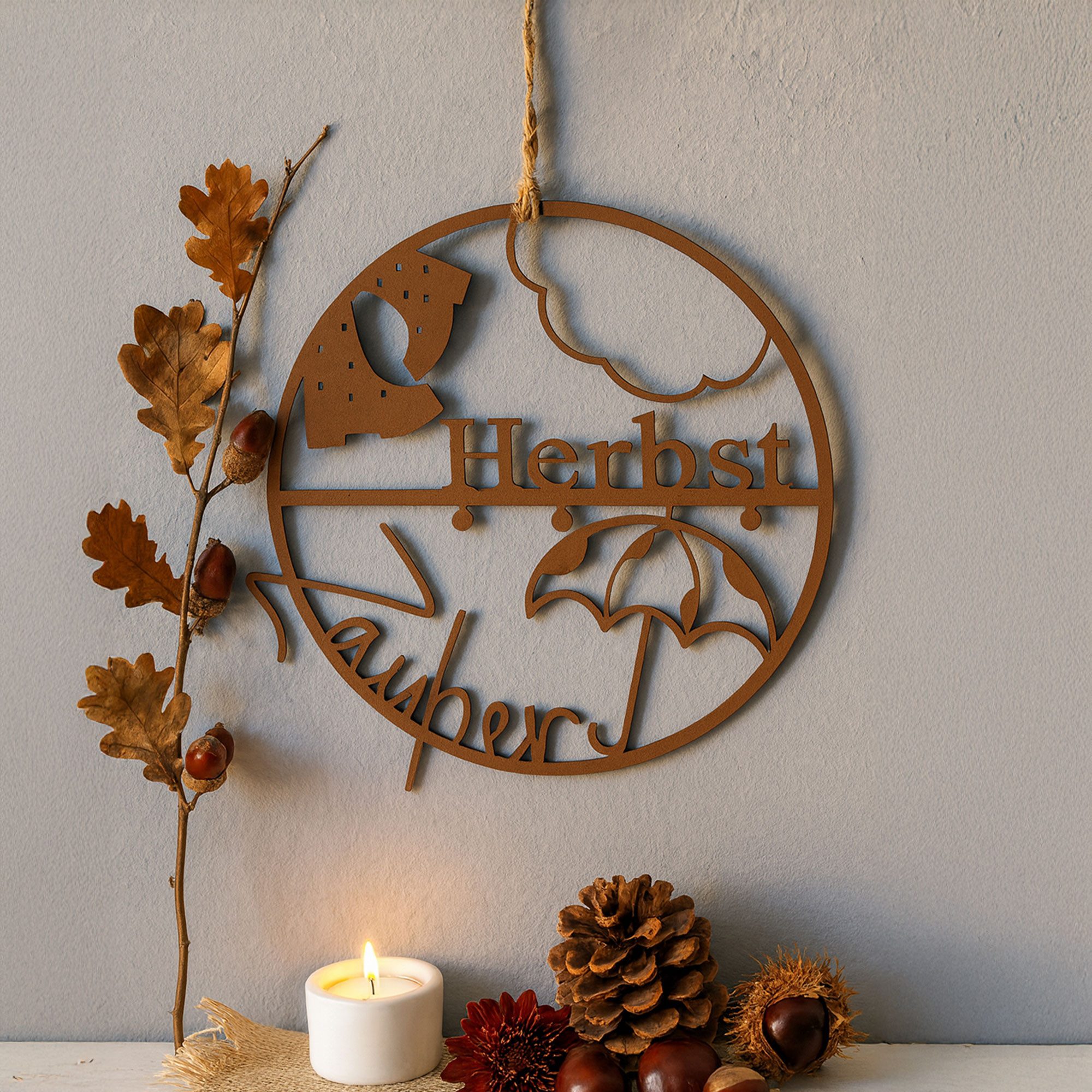 UNUS HOME Wanddekoobjekt Dekohänger Herbst Zauber runder Dekoring (ca. 25 cm, rost), Metall-Aufhänger Herbstzauber, Fensterbild, Deko zum Aufhängen – Bild 3 von 5