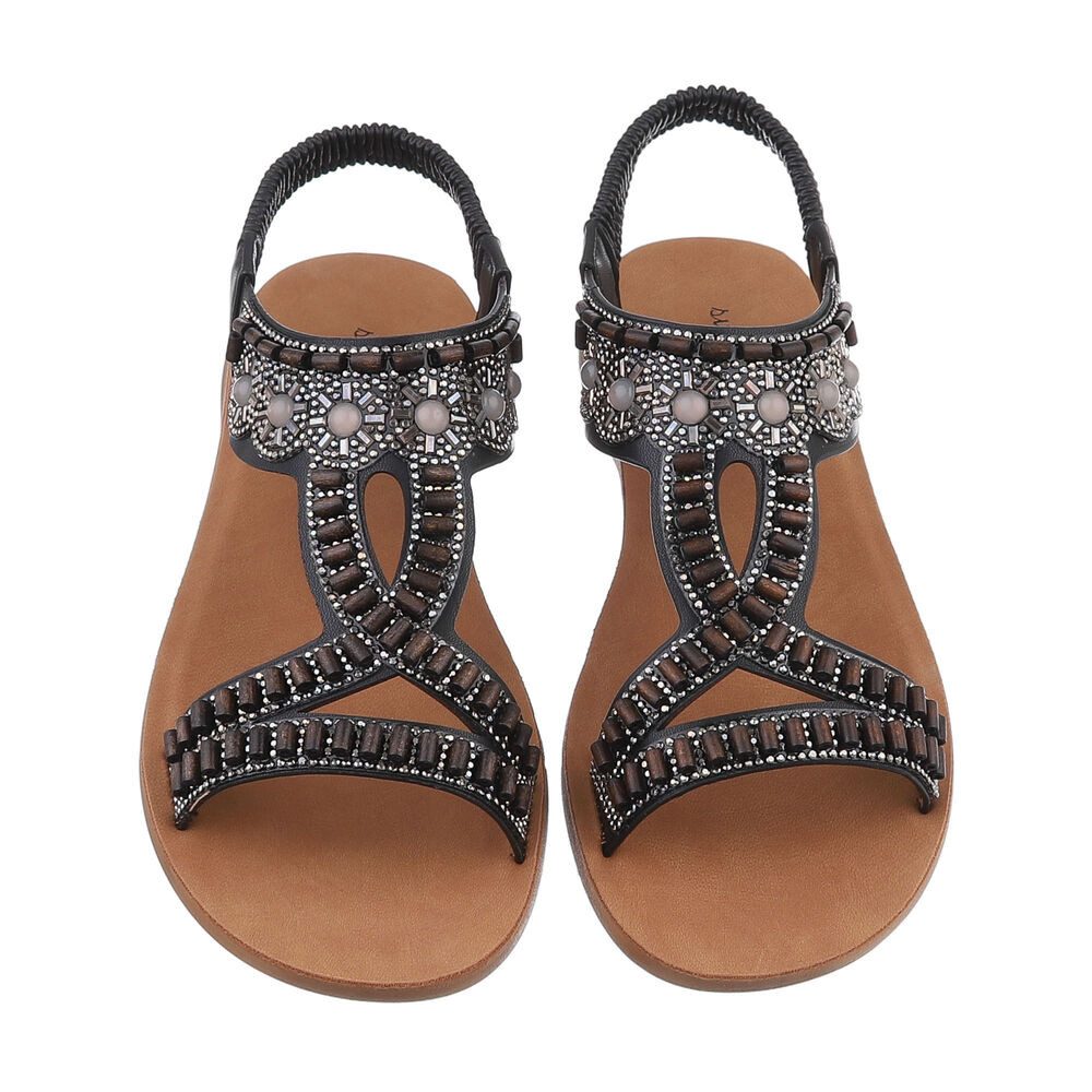 Ital-Design Damen Freizeit Riemchensandalette (86345298) Flach Riemchensandalen in Schwarz