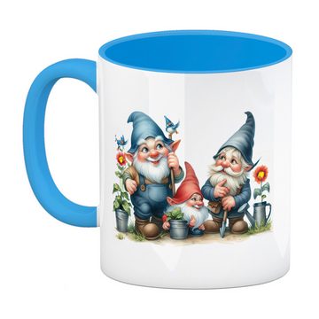 speecheese Tasse Gartenzwerge mit Zipfelmützen Kaffeebecher in hellblau
