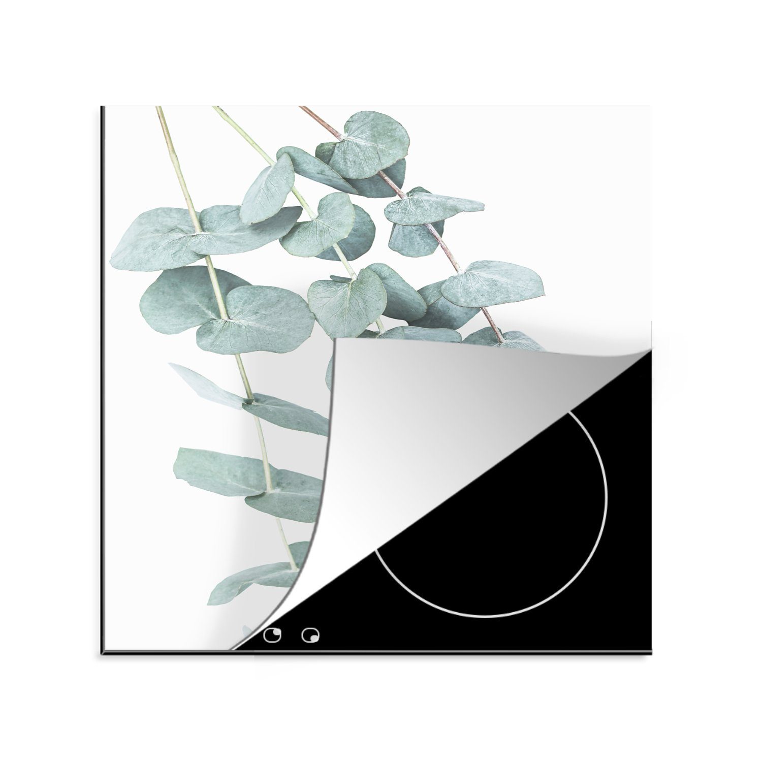 - (1 Pflanzen 78x78 MuchoWow Grün Herdblende-/Abdeckplatte Arbeitsplatte für - Natur Vinyl, Weiß Ceranfeldabdeckung, küche Blätter, cm, - tlg), -