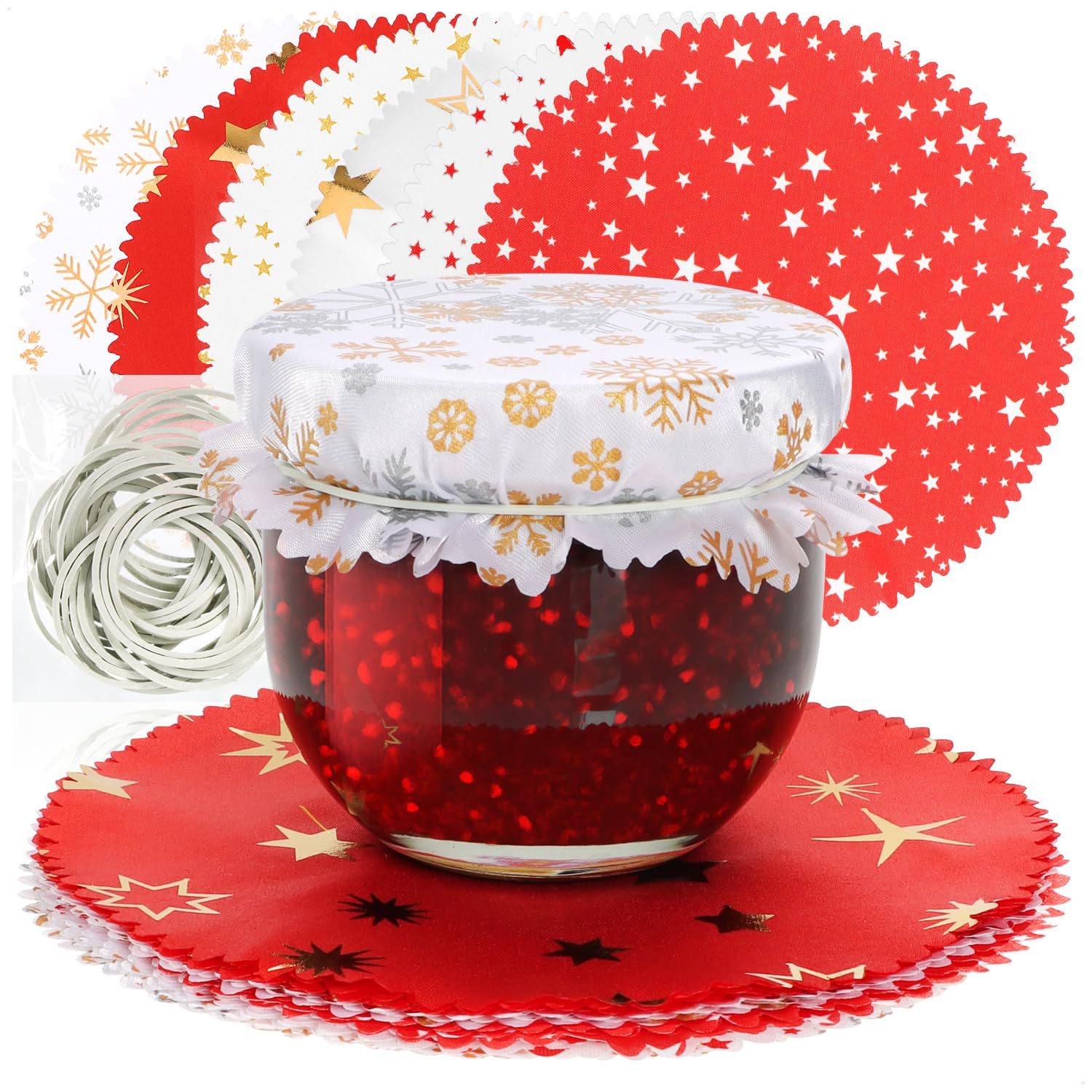 com-four Marmeladenglas Schmuckdeckchen für Einmachgläser - Marmeladen-Deckchen mit Gummis, (30-tlg)