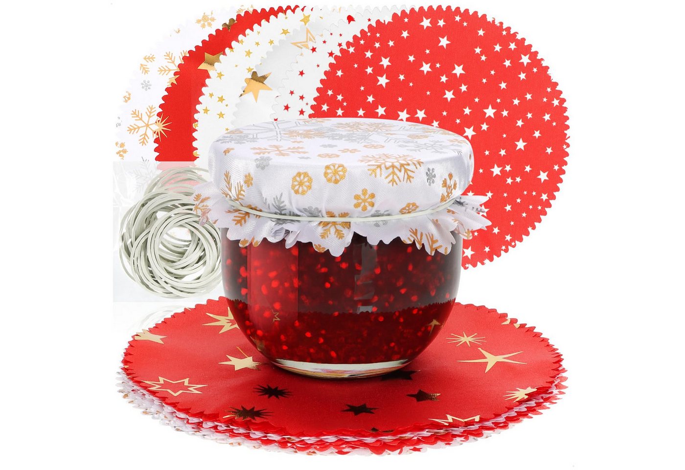 com-four Marmeladenglas Schmuckdeckchen für Einmachgläser - Marmeladen-Deckchen mit Gummis, (30-tlg)