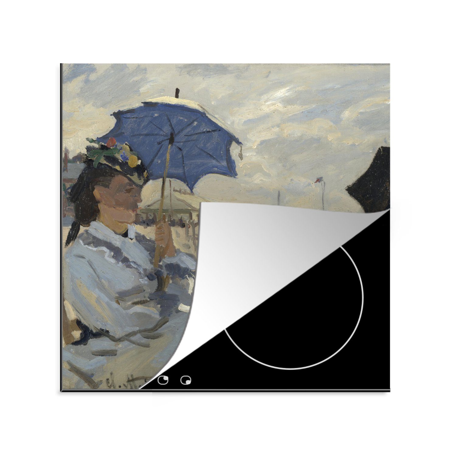 MuchoWow Herdblende-/Abdeckplatte tlg), Der für Strand - von Ceranfeldabdeckung, (1 cm, Claude 78x78 Trouville Monet, küche Vinyl, Arbeitsplatte
