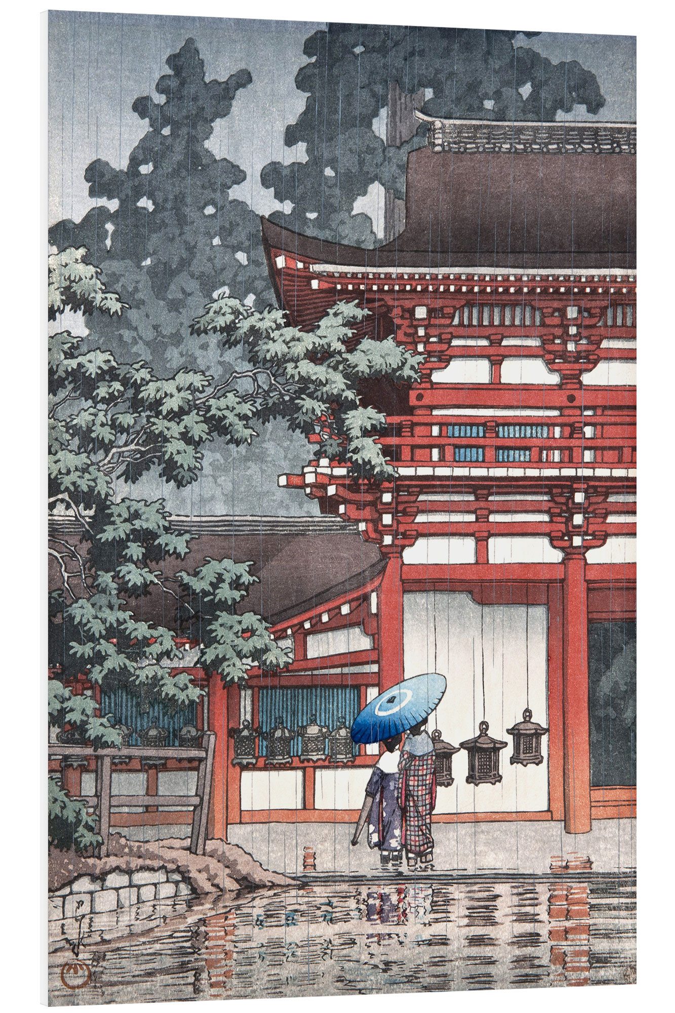 Posterlounge Forex-Bild Kawase Hasui, Leichter Regen an einem Tempel, Wohnzimmer Malerei