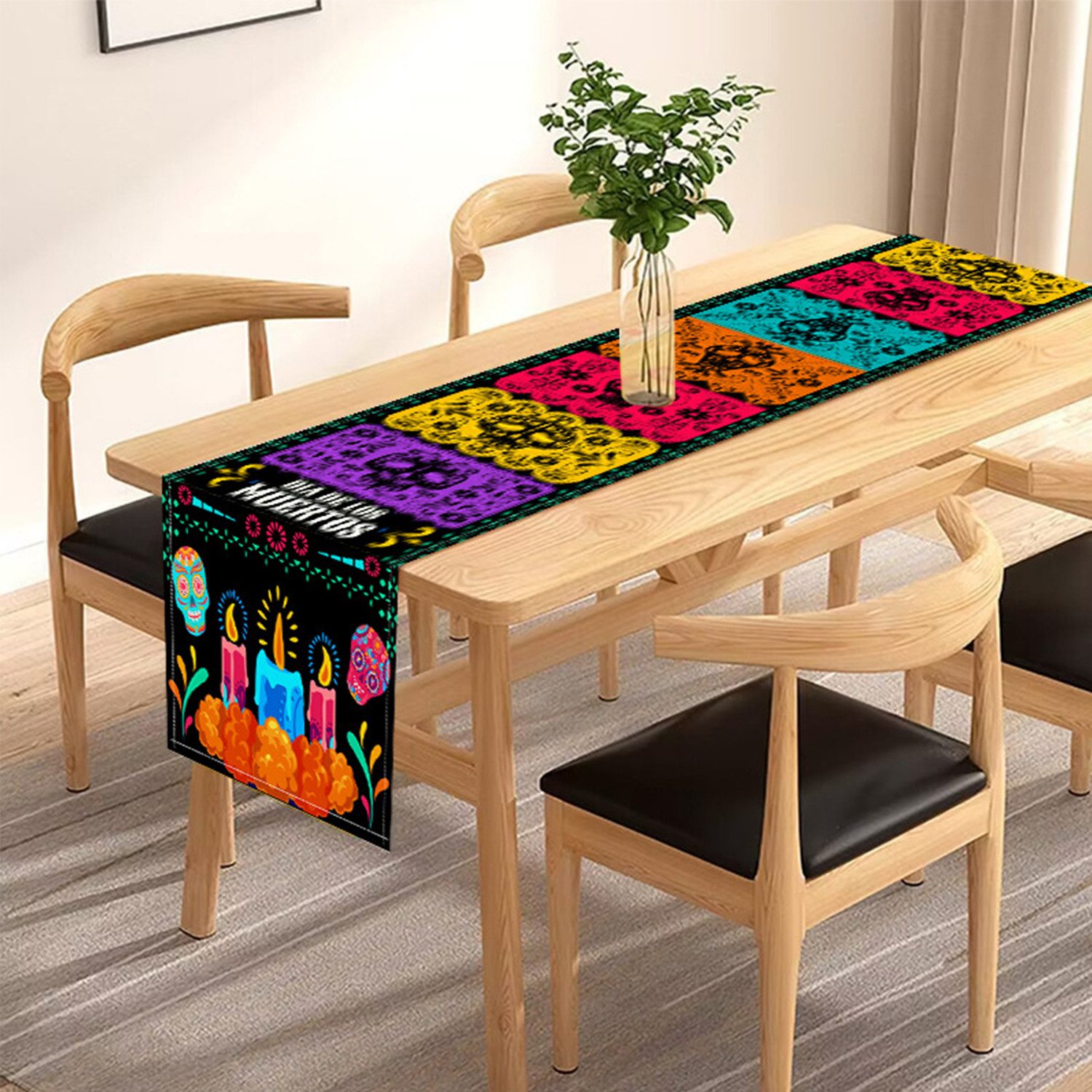 LAPAPRO Tischläufer Halloween Totenkopf Print mexikanischen Feiertagsdekoration Esstisch, 1 Stück, 33 x 183 cm
