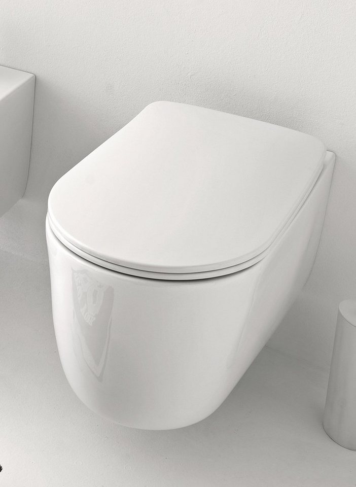 Kerasan Tiefspül-WC Nolita spülrandlos mit WC-Sitz, wandhängend, Abgang  waagrecht, Sitz mit Absenkautomatik