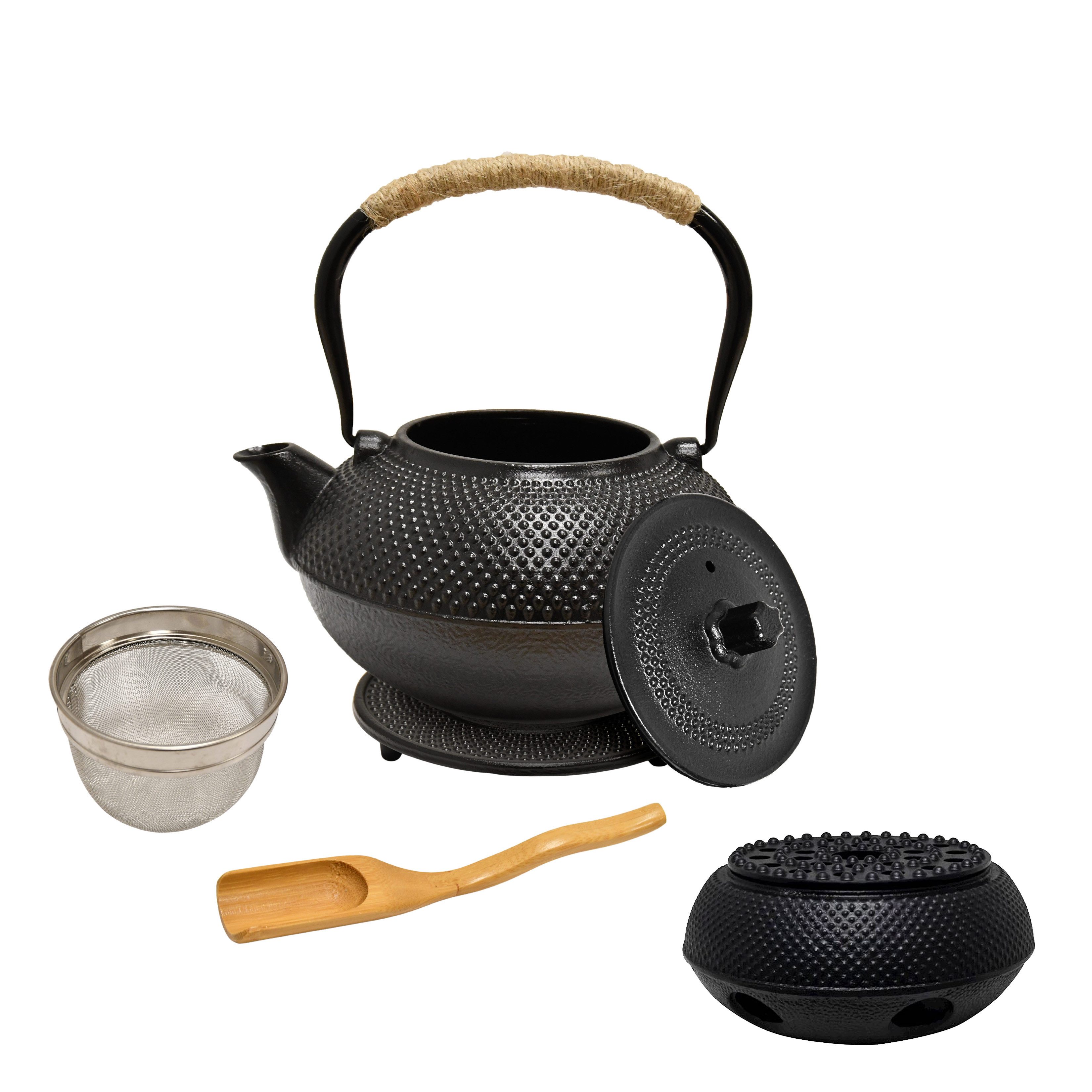 AD.CON Чайный сервиз Gusseisen Teekanne Schwarz 1.4L mit Edelstahl Sieb Japanisch AD.CON (5-tlg)