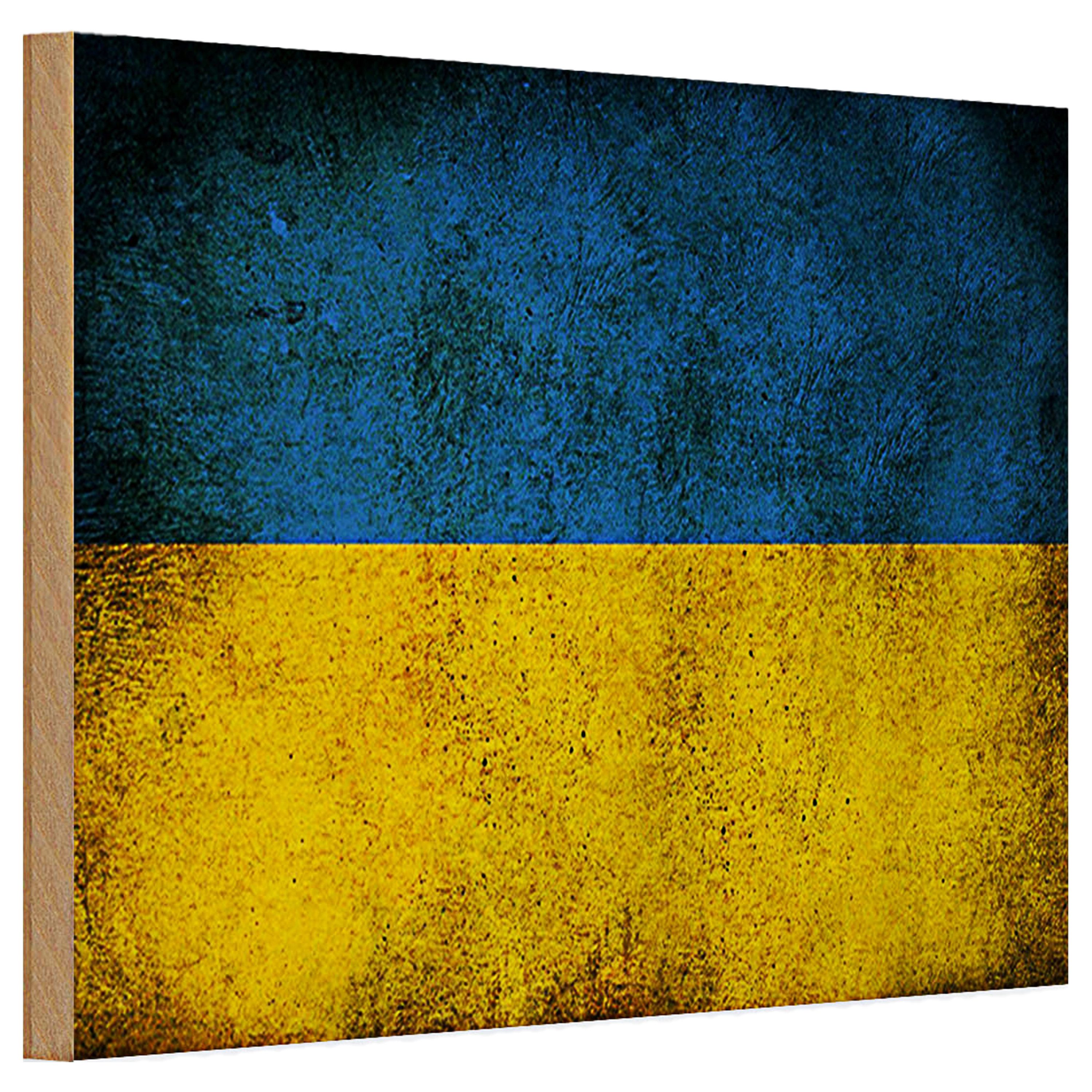 Roomando Holzbild Holzschild Flagge 30x20cm Ukraine Fahne