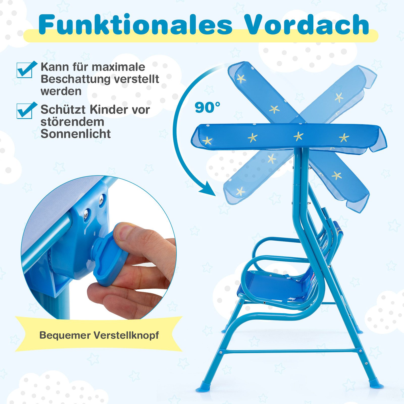 COSTWAY Hollywoodschaukel, 2-Sitzer, für Kinder, mit verstellbarem Sonnenda günstig online kaufen