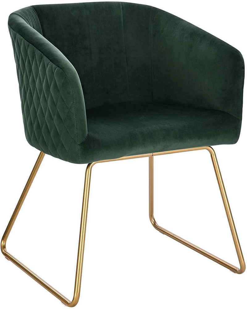 Woltu Polsterstuhl (Set, 1 St), Küchenstuhl mit Armlehne, Sitzfläche aus Samt, Metall, Gold Beine, Dunkelgrün