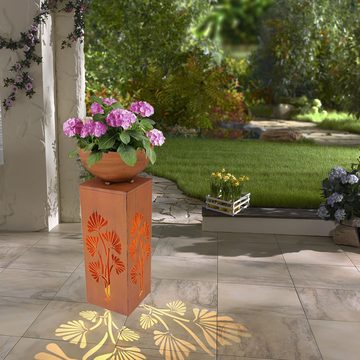 etc-shop Gartenleuchte, LED-Leuchtmittel fest verbaut, Warmweiß, LED Solar Steh Leuchte Blumen Design Pflanzen Schale Garten
