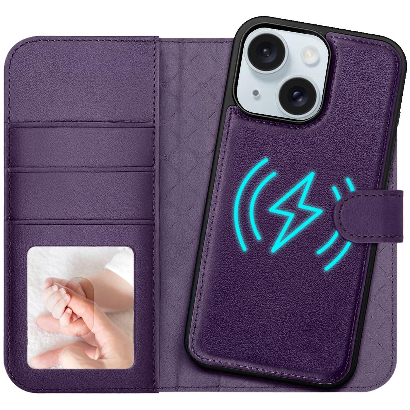 CoolGadget Handyhülle Magnet Book Case für Apple iPhone 15 Hülle + Klapphülle 6,1 Zoll, 2in1 abnehmbare magnetische RFID Schutzhülle Kartenfach Fotofenster