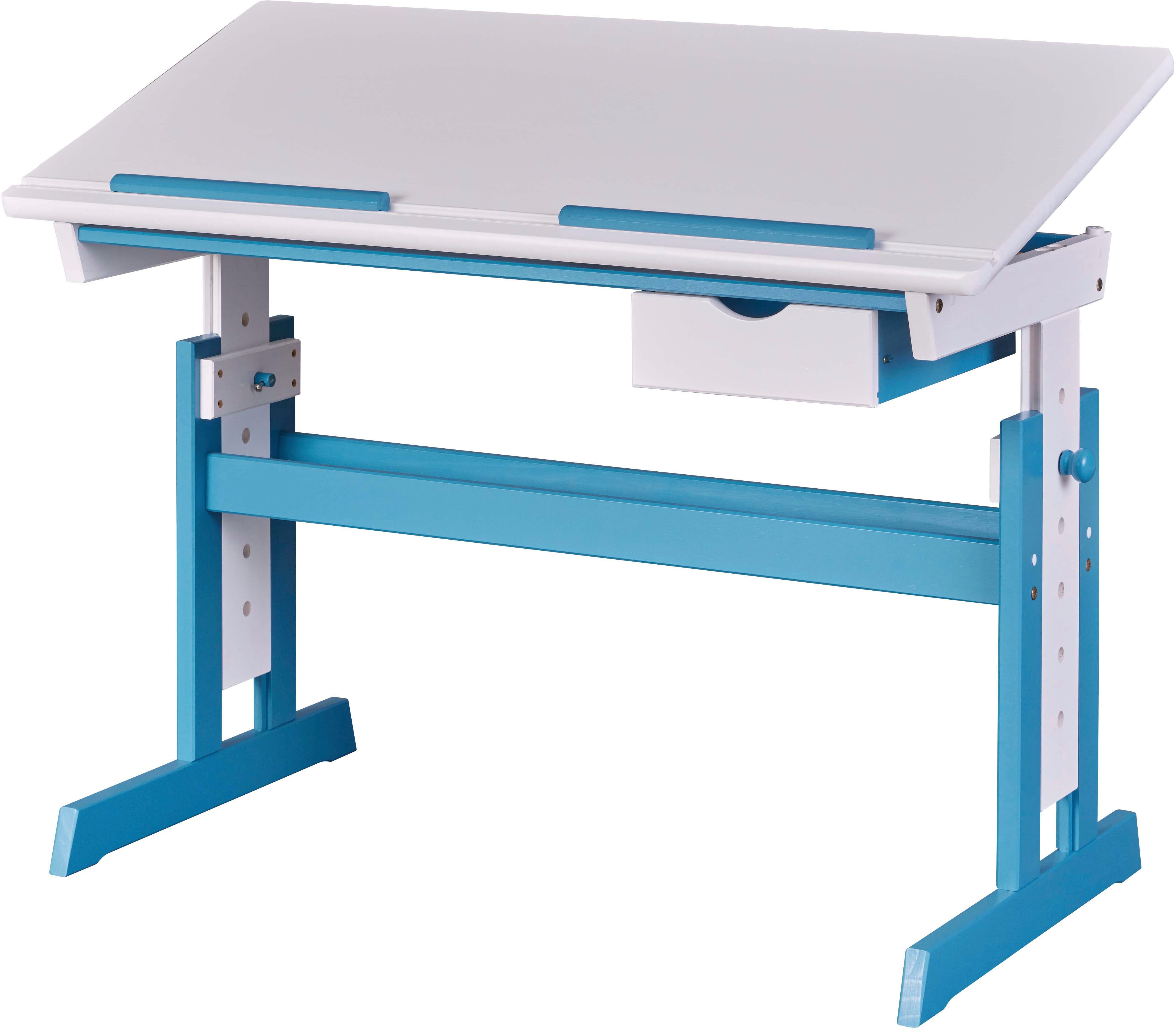 Inter Link Kinderschreibtisch Pijii in modernen Trendfarben, höhenverstellbar & neigbar, ergonomisch, inkl. Schublade & Buchhalterung, BxTxH: 109 x 55 x 63-96 cm