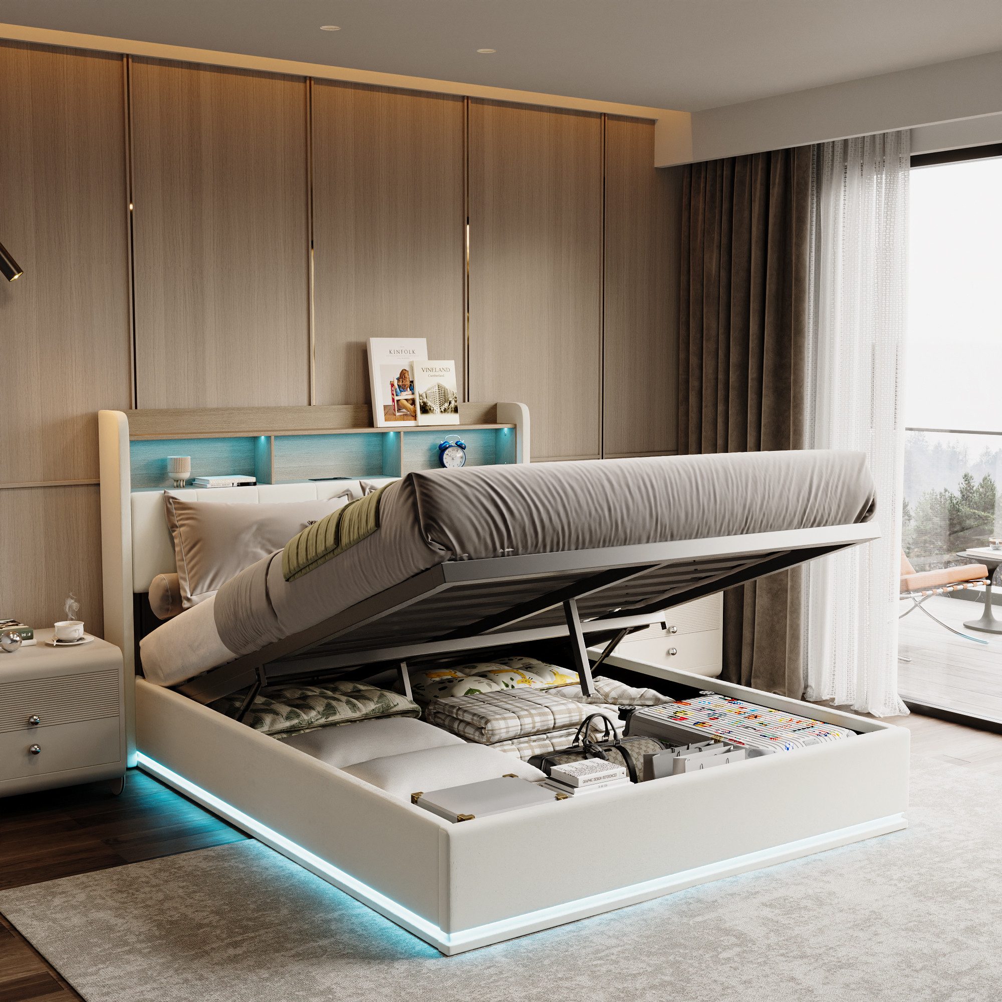 PXloue Polsterbett Doppelbett mit Stauraum (Funktionsbett), mit Kopfteil-St günstig online kaufen