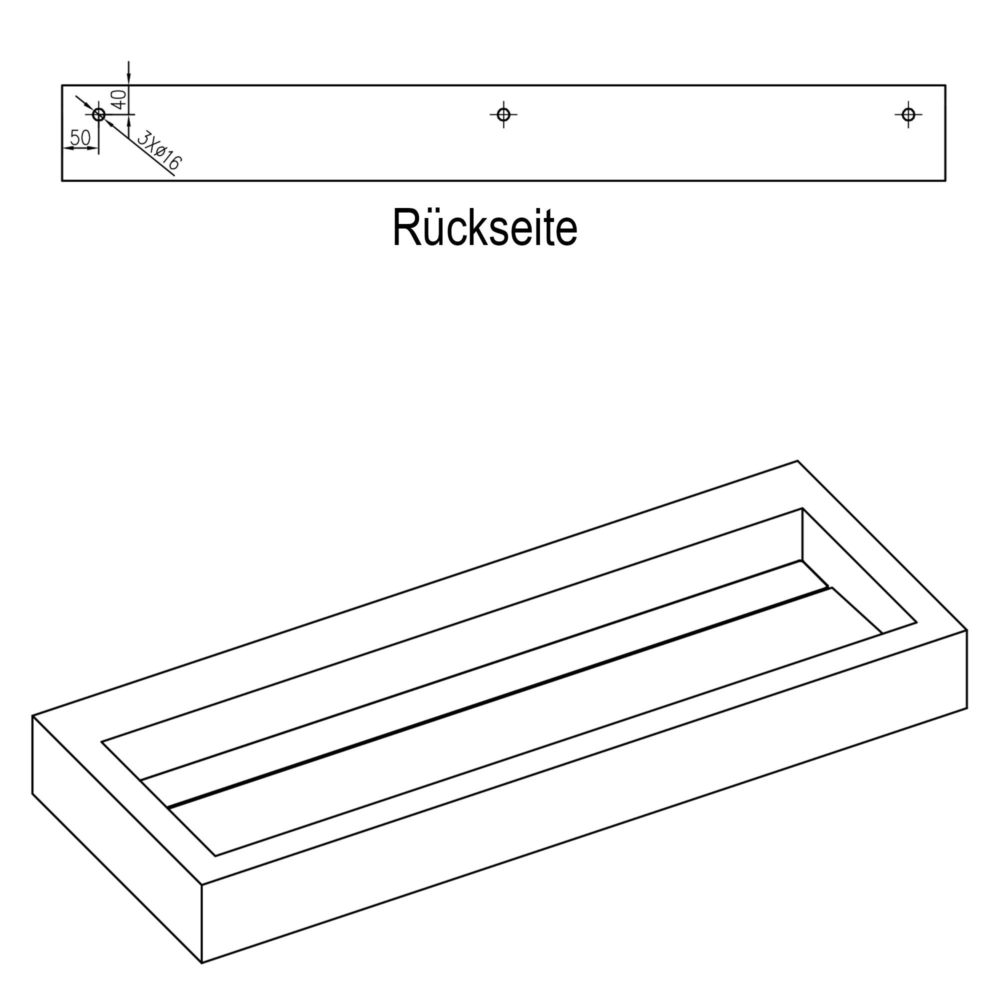 Bernstein Waschbecken PB2079, aus Mineralguss - 120 x 46 x 13 cm - Weiß matt