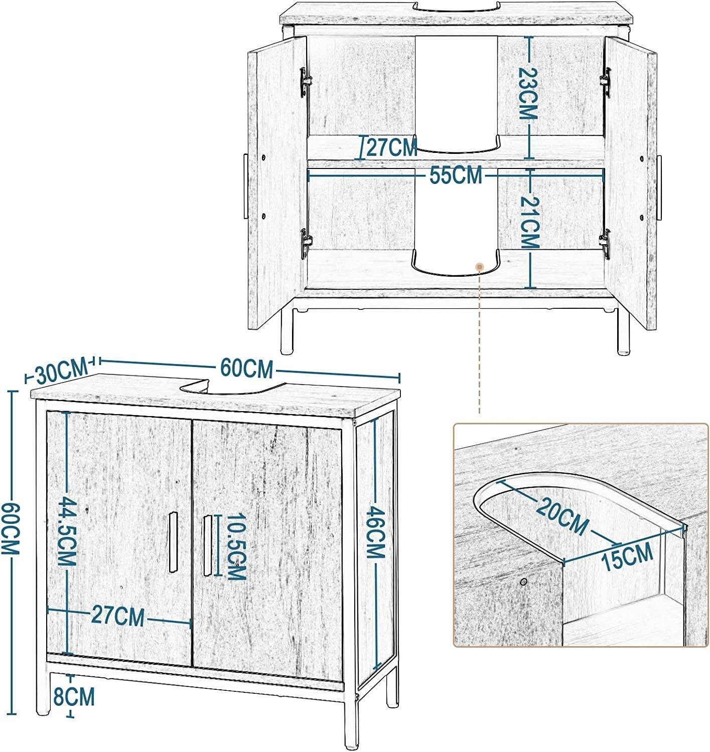 Metall EUGAD cm Waschbeckenunterschrank aus Holzwerkstoff 60x60x30 (1-St)