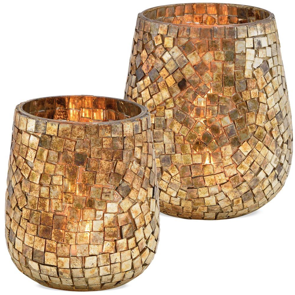 Kerzenständer aus Dekoration matches21 Champagner 1 Windlicht cm HOBBY & Stk 10x11x10 HOME Glas Mosaik
