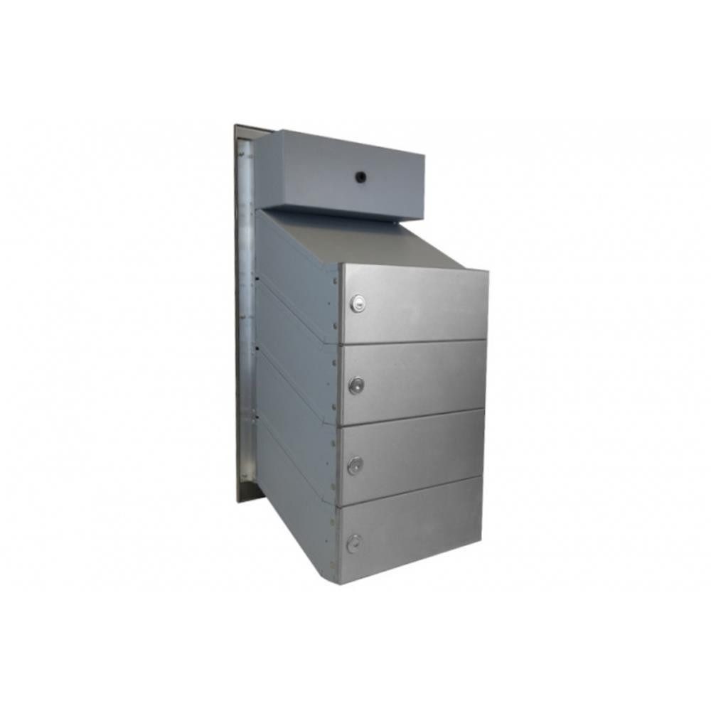 Letterbox24 Briefkasten DV-Serie Edelstahl Durchwurfbriefkasten mit Sprechsieb (4 x Briefkasten, 2 Klingel, Sprechsieb), Busch-Jäger Gegensprechanlage-Set in weiß