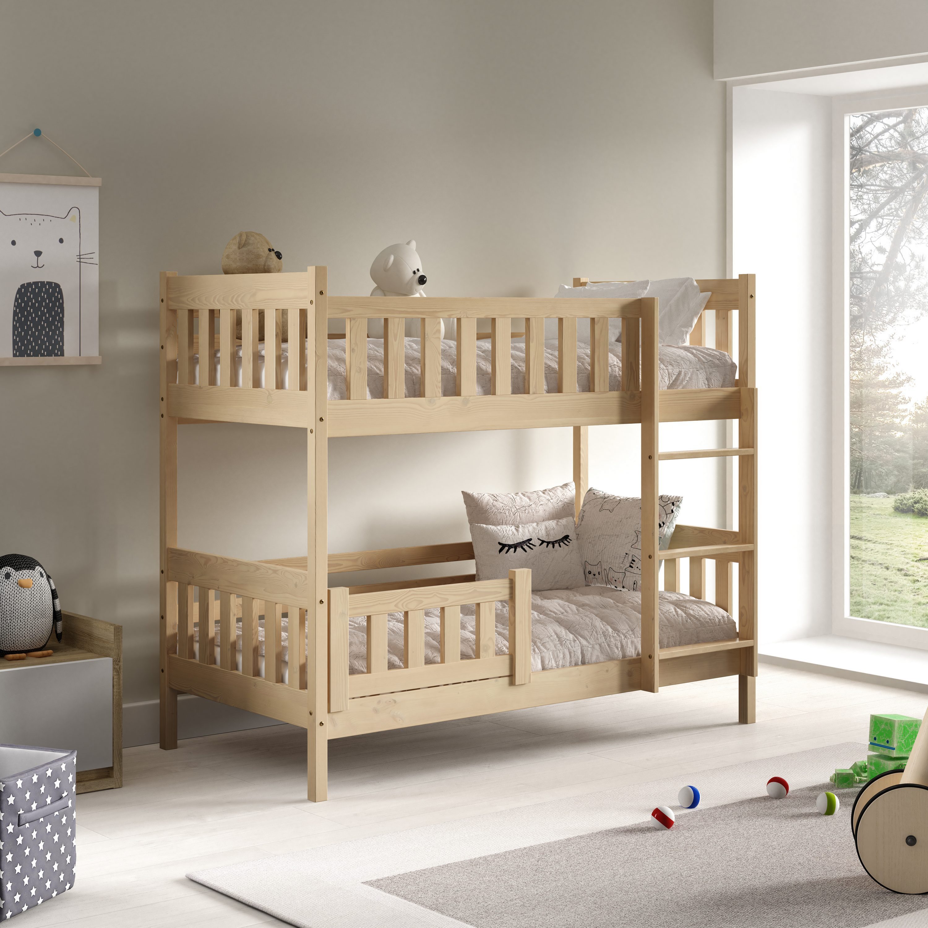 Masseno Etagenbett LUCIA 80x160 cm Hochbett Kinderbett Massivholz Kieferfarben
