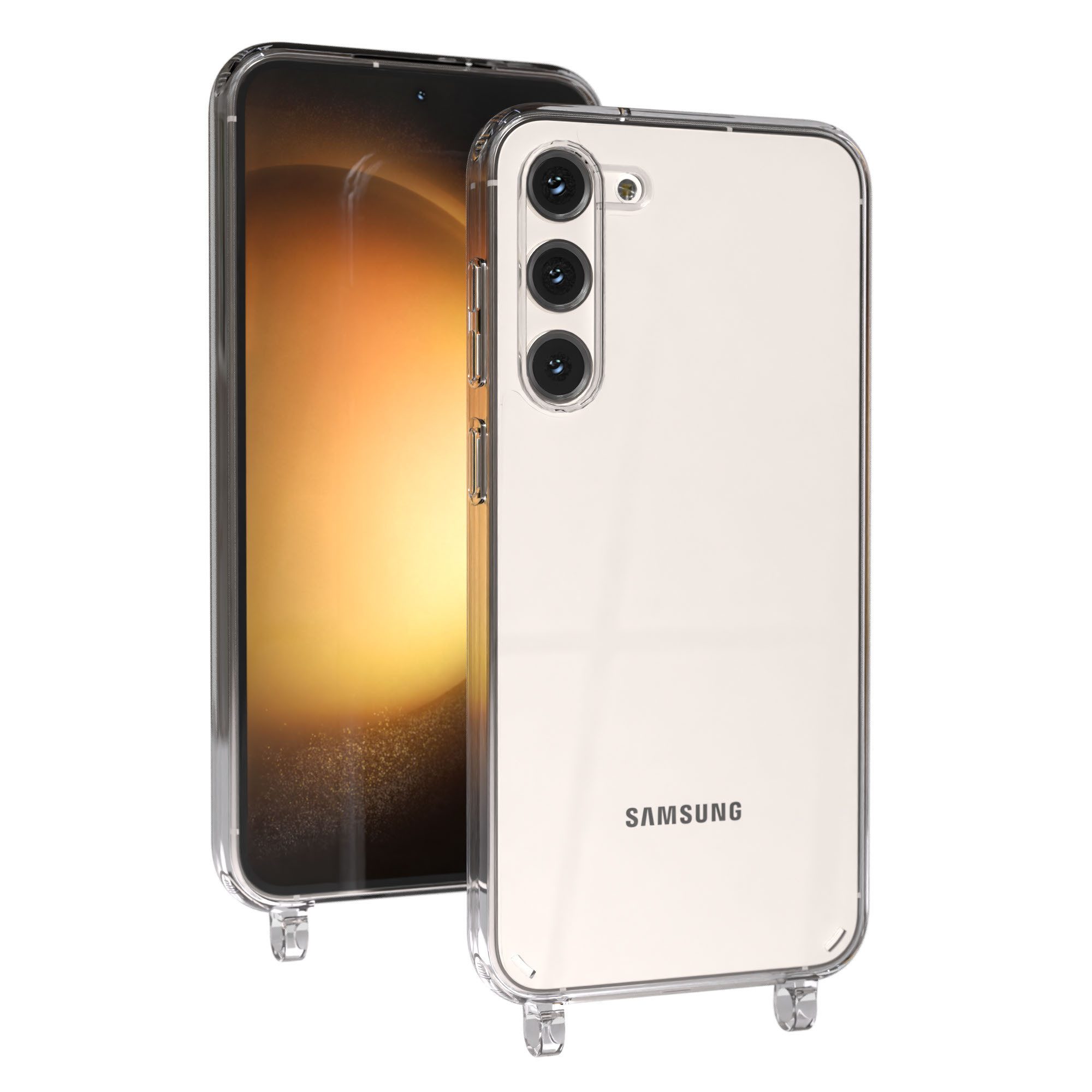 EAZY CASE Handykette Handyhülle für Handyketten mit Befestigungsösen 6,6 Zoll, Silikonhülle mit Ösen für Band, Transparentes Cover