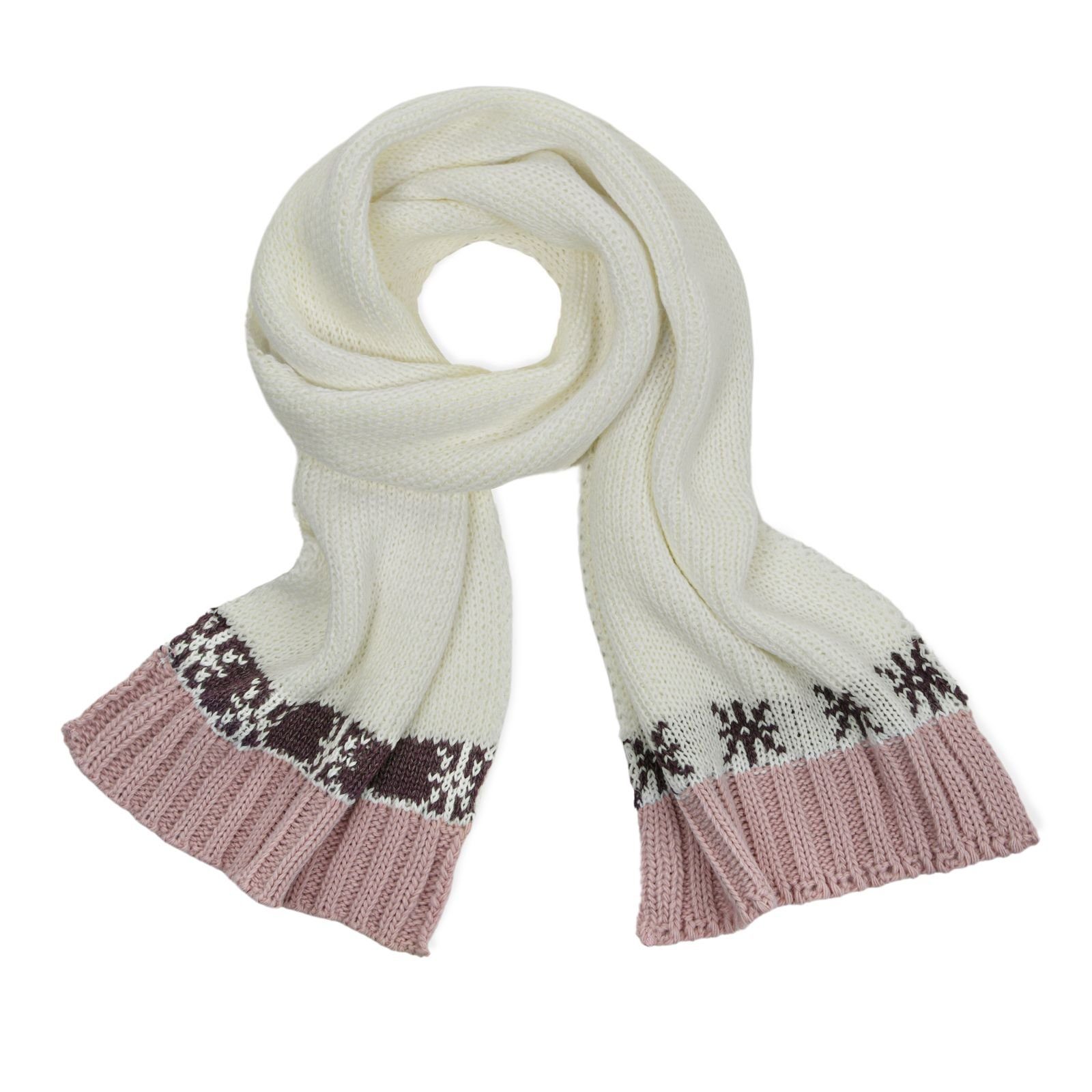 Neverless Strickschal Damen Schal Winter Herbst Winterschal Strickschal Dreifarbig Glattstri creme-rosa