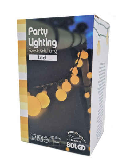 Spetebo LED-Girlande LED Party Lichterkette mit 80 Kugeln - 16 m / weiß, 80-flammig, Festbeleuchtung mit Netzteil