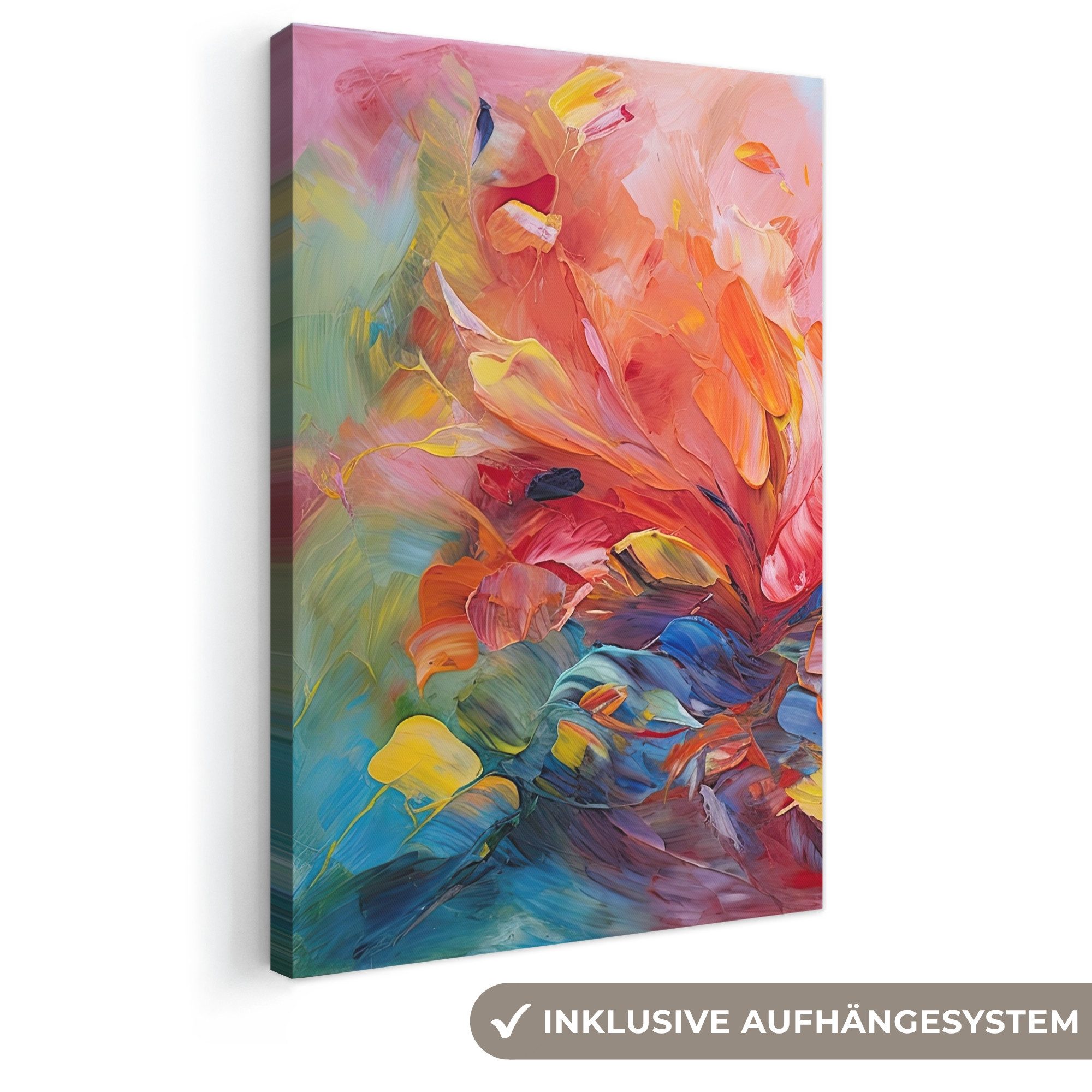 OneMillionCanvasses® Leinwandbild Ölfarbenoptik - Kunst - Abstrakt - Farbenfroh, Fotodruck (1 St), Leinwand Canvas Wandbild, Wanddekoration 20x30 cm