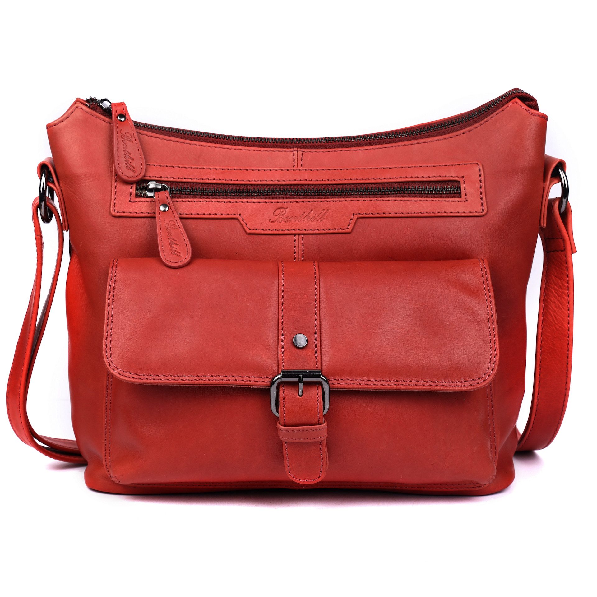 Benthill Handtasche Damen Echt Leder Umhängetasche Vintage Bag Shopper Schultertasche, Schultergurt / Umhängegurt Reißverschlussfach