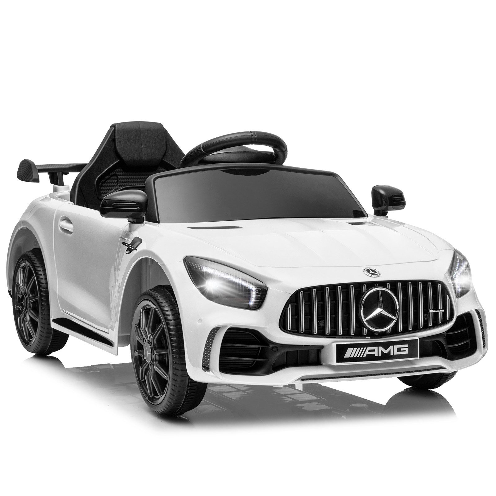 LALAHO Elektro-Kinderauto Elektroauto Kinderauto Benz Mercedes AMG GTR, 2,4G Fernbedienung, 12V,4.5 Ah, Fernsteuerung 2,4GHz,2 x35W Motors,Bluetooth,Musik,USB
