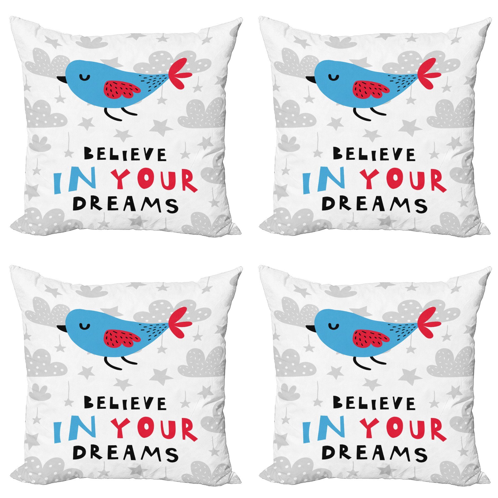 Kissenbezüge Modern Accent Doppelseitiger Digitaldruck, Abakuhaus (4 Stück), Zitat Glauben Sie an Ihre Träume Vogel