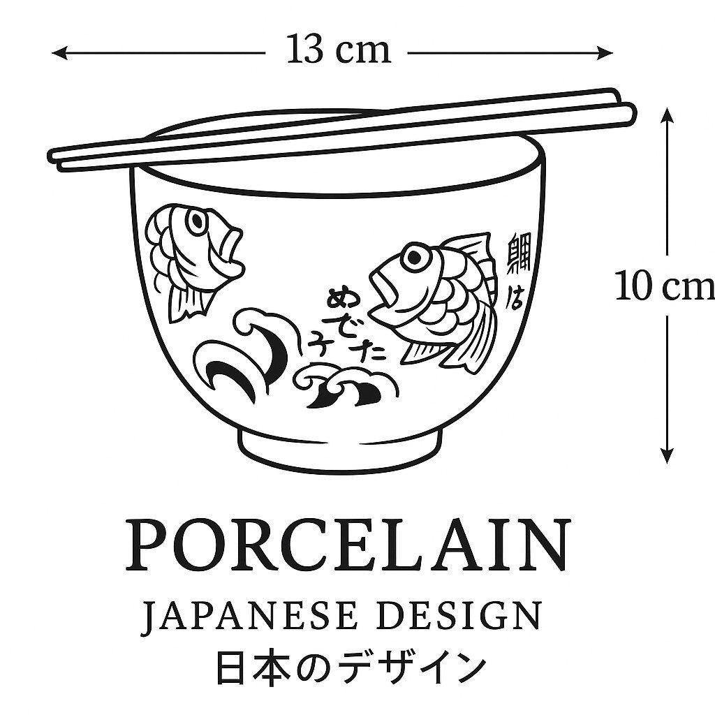 WestCraft Snackschale Soba-Bowls ASIATICA, Porzellan-Schale, Reis mit Stäbchenhalter Ø 13 cm, Porzellan, (3-tlg), Inkl. Essstäbchen - ideal für Soba, Ramen, Udon oder Reisgerichte.