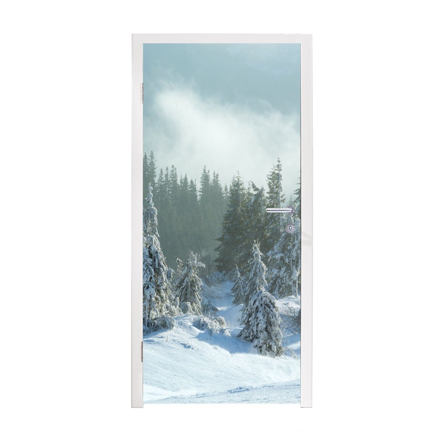 MuchoWow Türtapete Wald - Schnee - Winter, Matt, bedruckt, (1 St), Fototapete für Tür, Türaufkleber, 75x205 cm