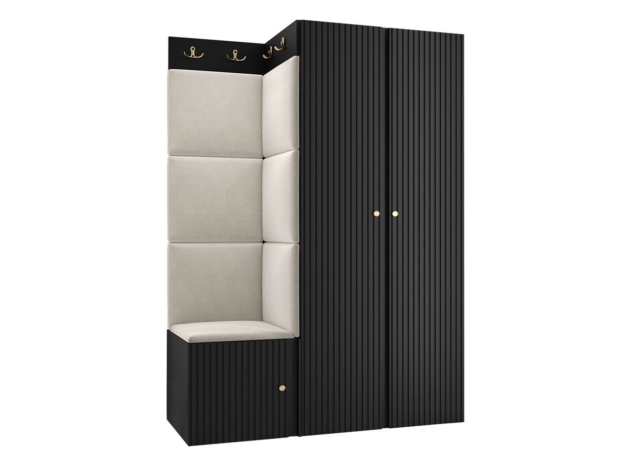 MIRJAN24 Garderoben-Set Orion Ryfel Slim XXIII, (Kleiderschrank, Schuhschrank, Kleiderhakenbrett, 7x Paneel 42x42), 8 Kleiderhaken für Kleidung, Metallgriffe