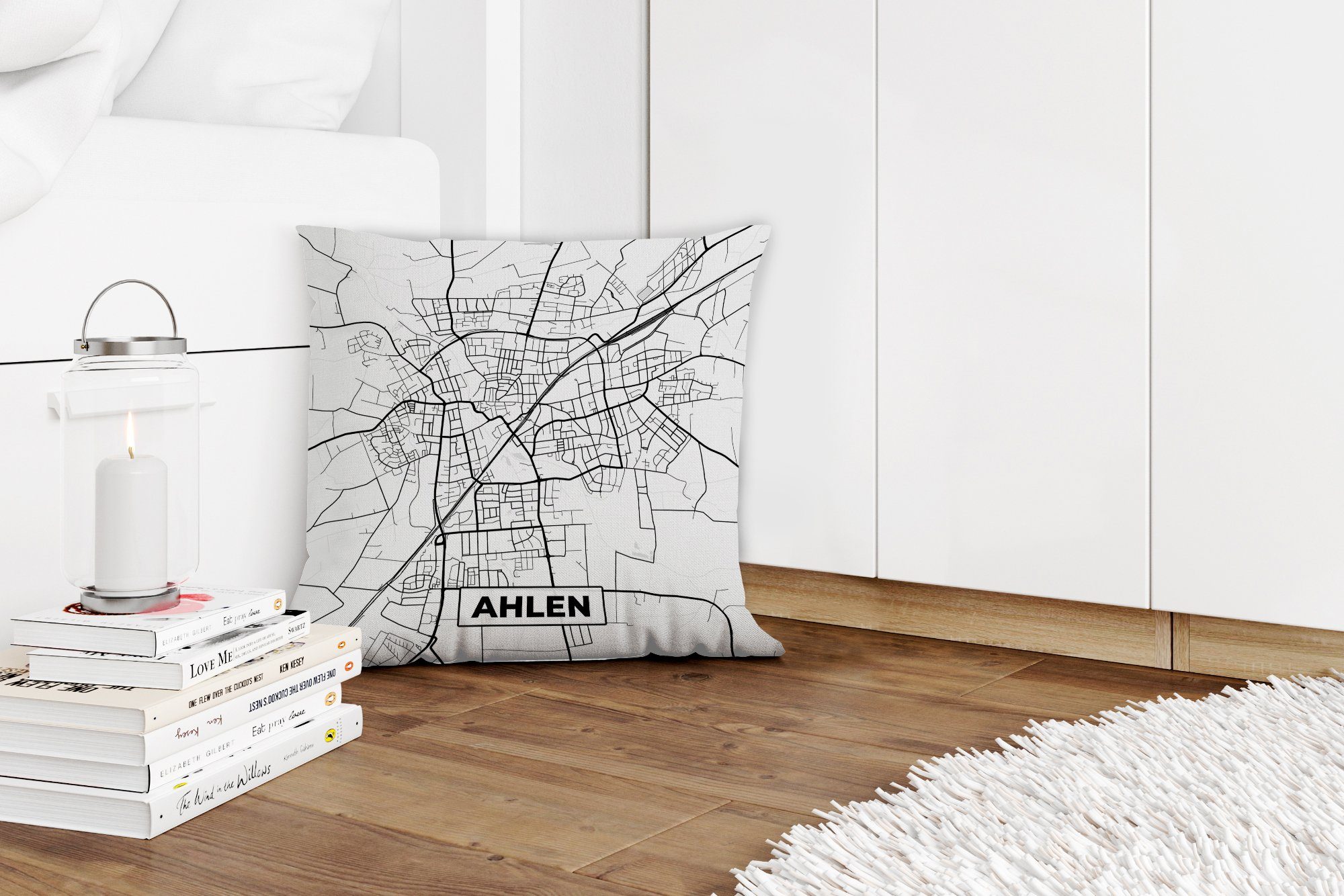 Zierkissen Karte Stadtplan, MuchoWow für Dekokissen Deko, Ahlen - - Wohzimmer, mit Füllung Sofakissen Schlafzimmer,