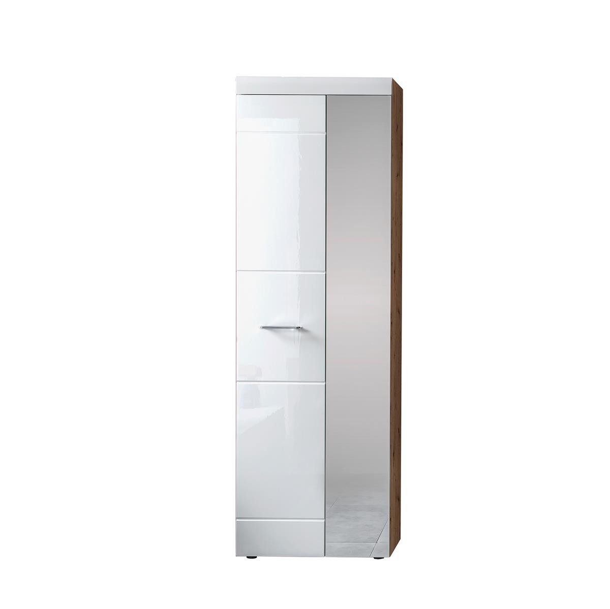 Garderobenschrank 2-trg inkl Spiegel LIRO Artisan / Weiß hochglanz günstig online kaufen