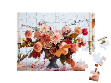 puzzleYOU Puzzle Orange Zusammensetzung von Blumen für den Herbst, 48 Puzzleteile, puzzleYOU-Kollektionen Blumen-Arrangements