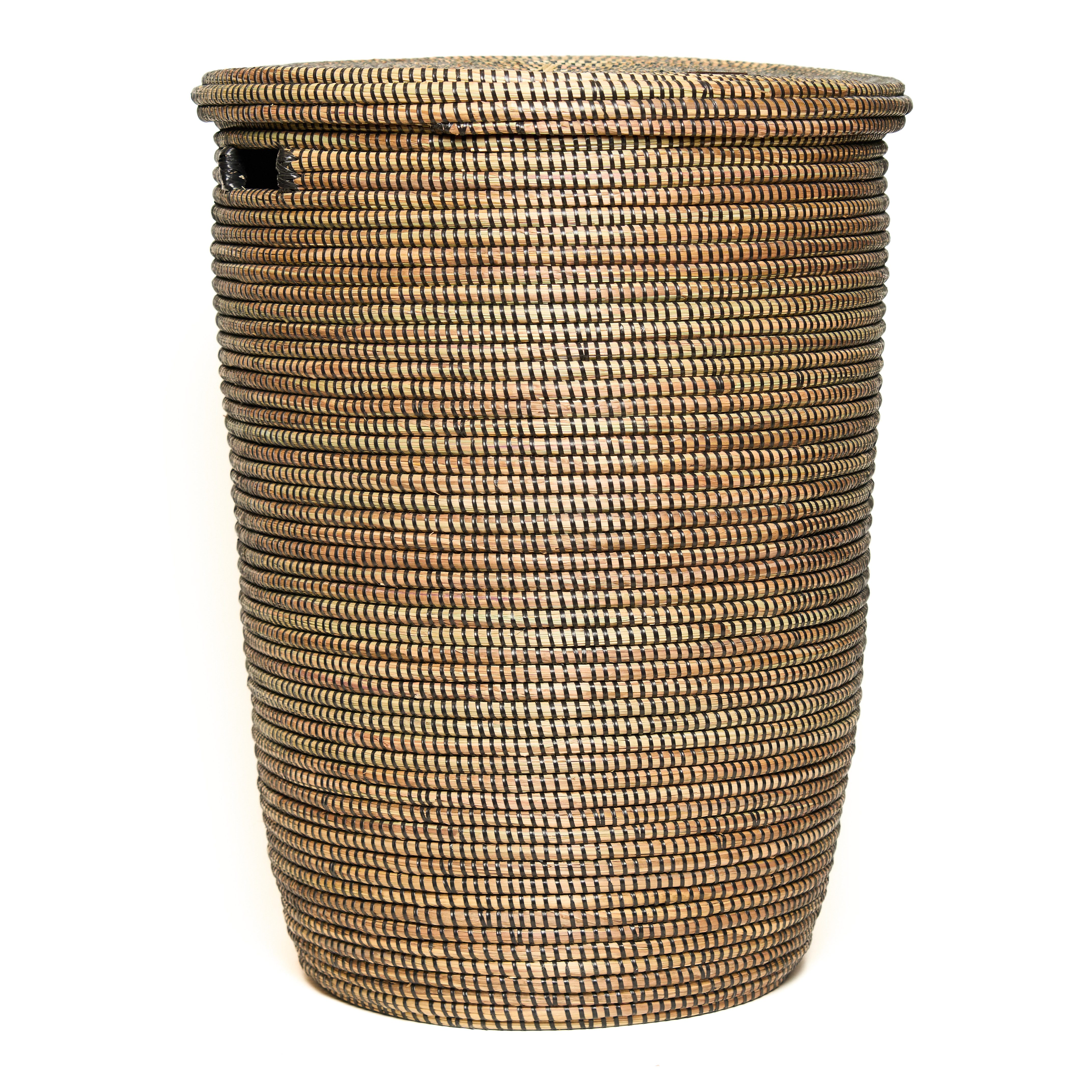 YAADU Wäschekorb mit flachem Deckel 80L – Wäschesammler, Wäschetruhe, Aufbewahrungskorb, Handgefertigt in Afrika aus traditioneller Flechtkunst