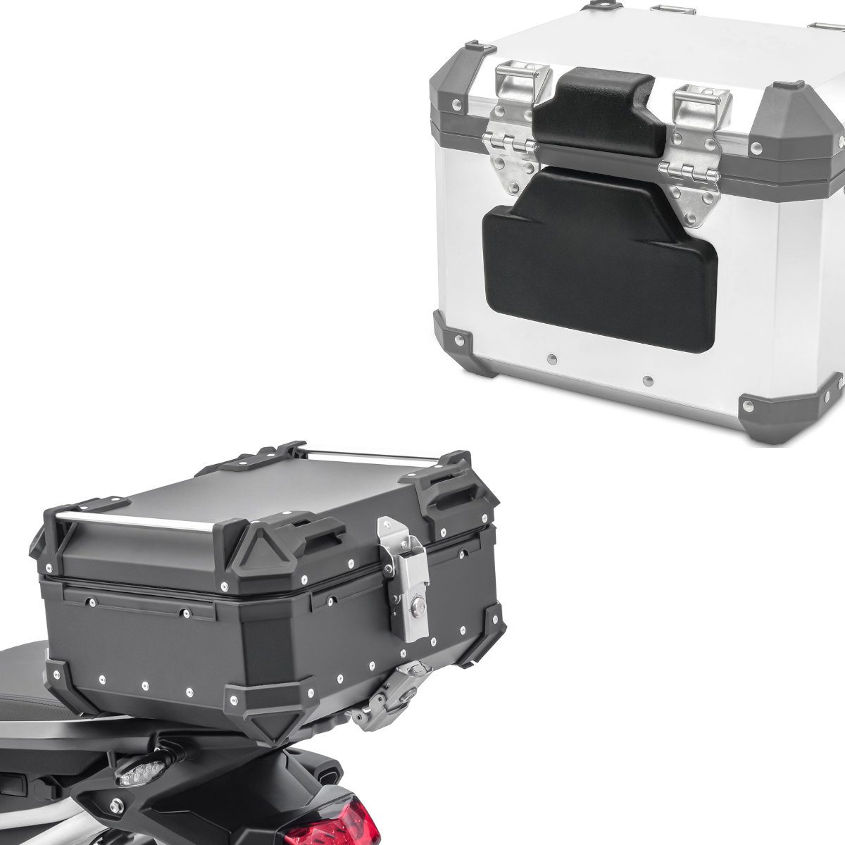 Topcase Set Motorrad Alu Top Case # XB28 Aluminium Universal 28 Liter und Rück