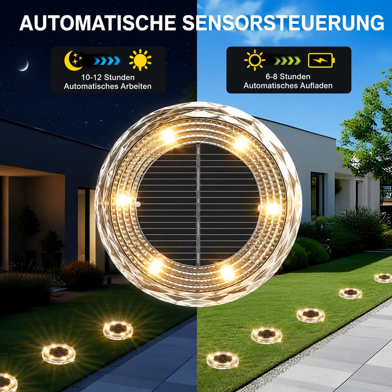 pedete LED Solarleuchte Solar-Bodenstrahler 4 Stück für den Außenbereich LED-Lampen Garten, Solar-Lampe, Bodenleuchte, Gartenstrahler, Tageslichtweiß,Warmweiß,  – Bild 3 von 5